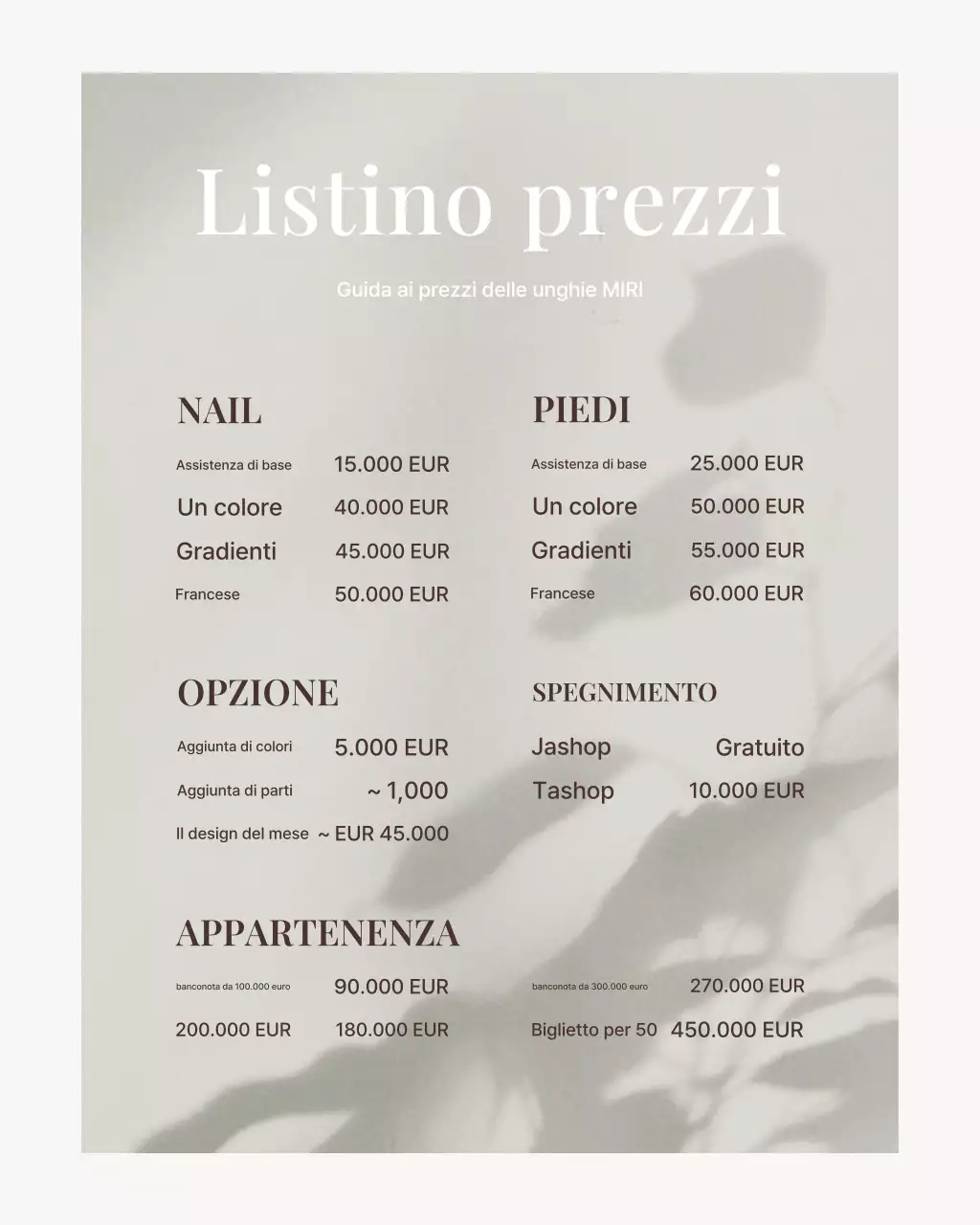 Un semplice post di Instagram con un puzzle dedicato a un salone di bellezza beige e marrone.