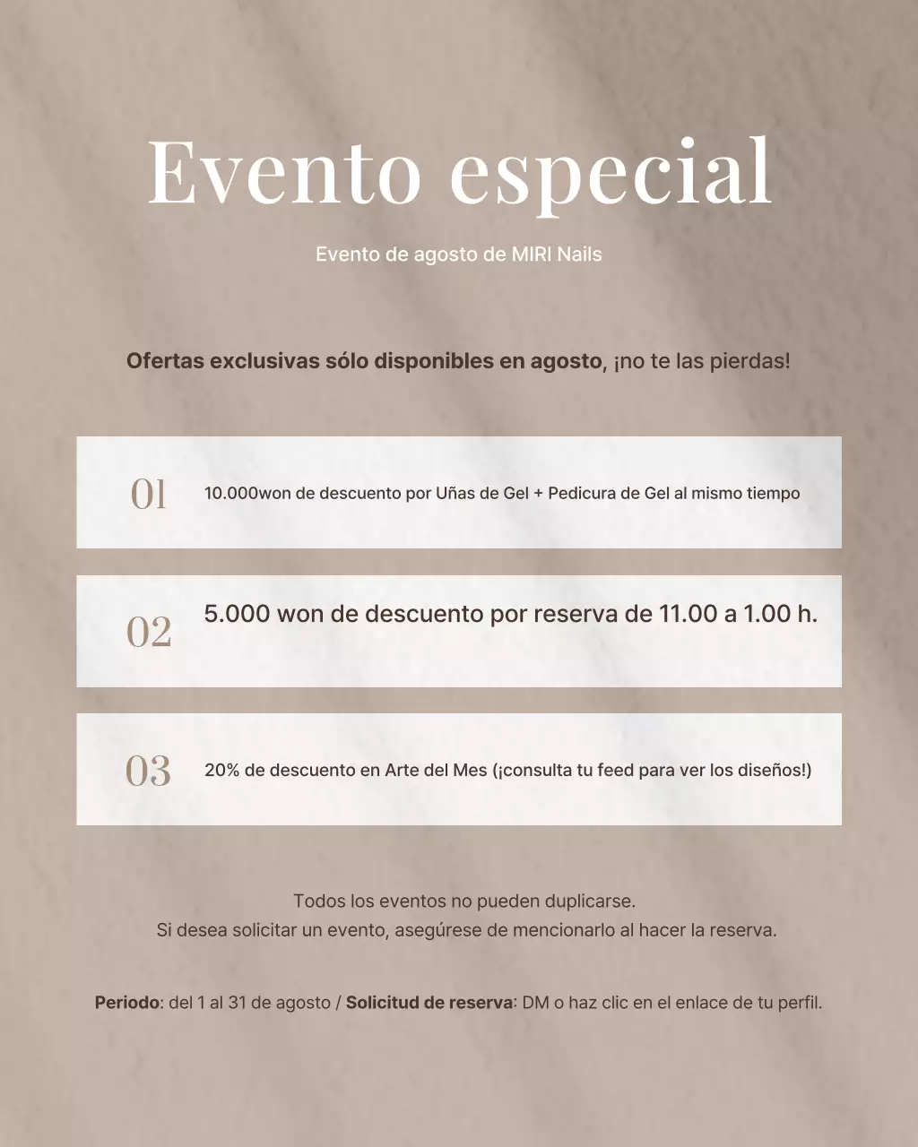 Una sencilla publicación de feed de rompecabezas de Instagram de un salón de uñas en tonos beige y marrón.