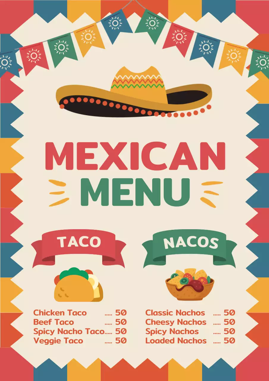 Colourful Traditional Mexican Menu Design Poster