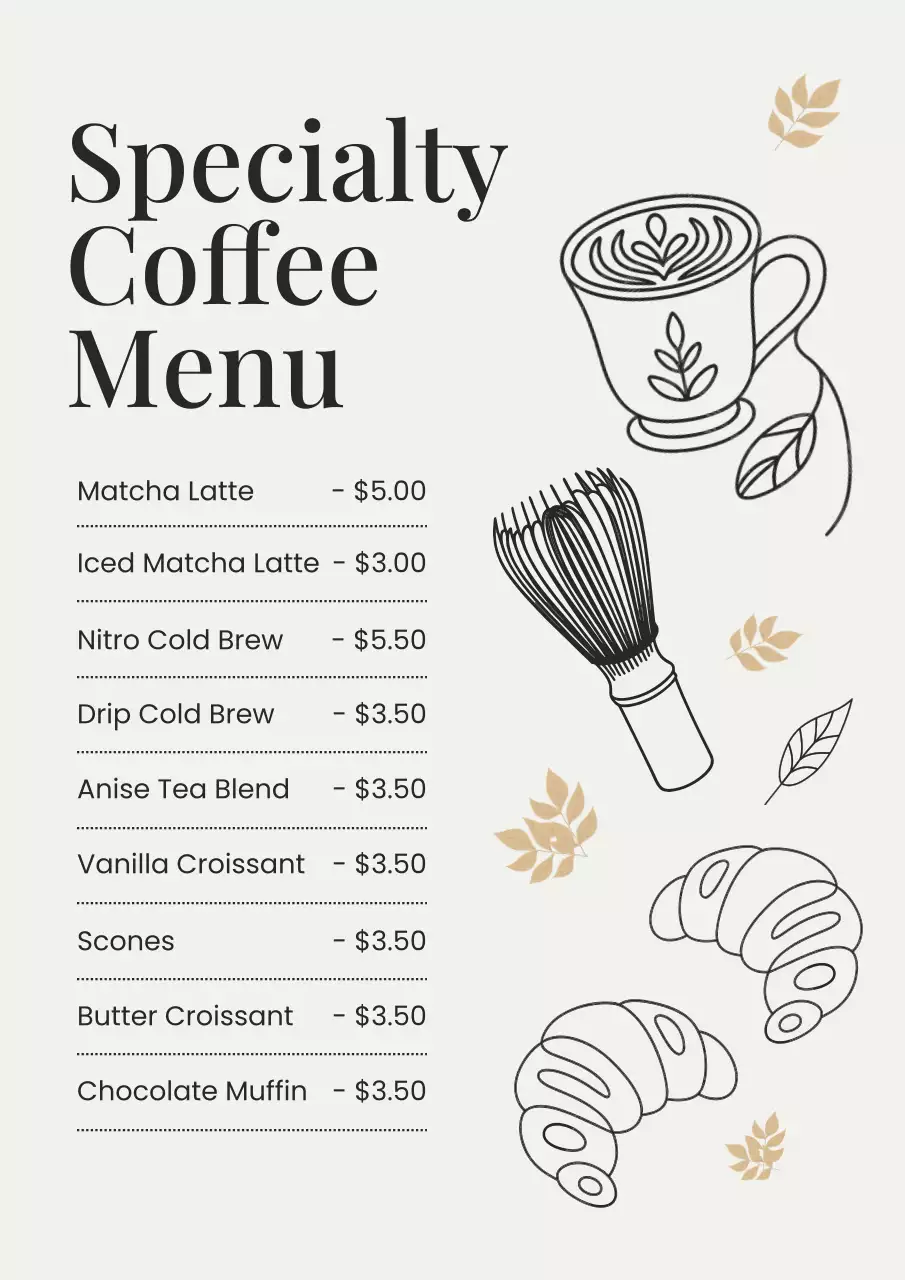 Beige Modern Coffee Menu Poster
