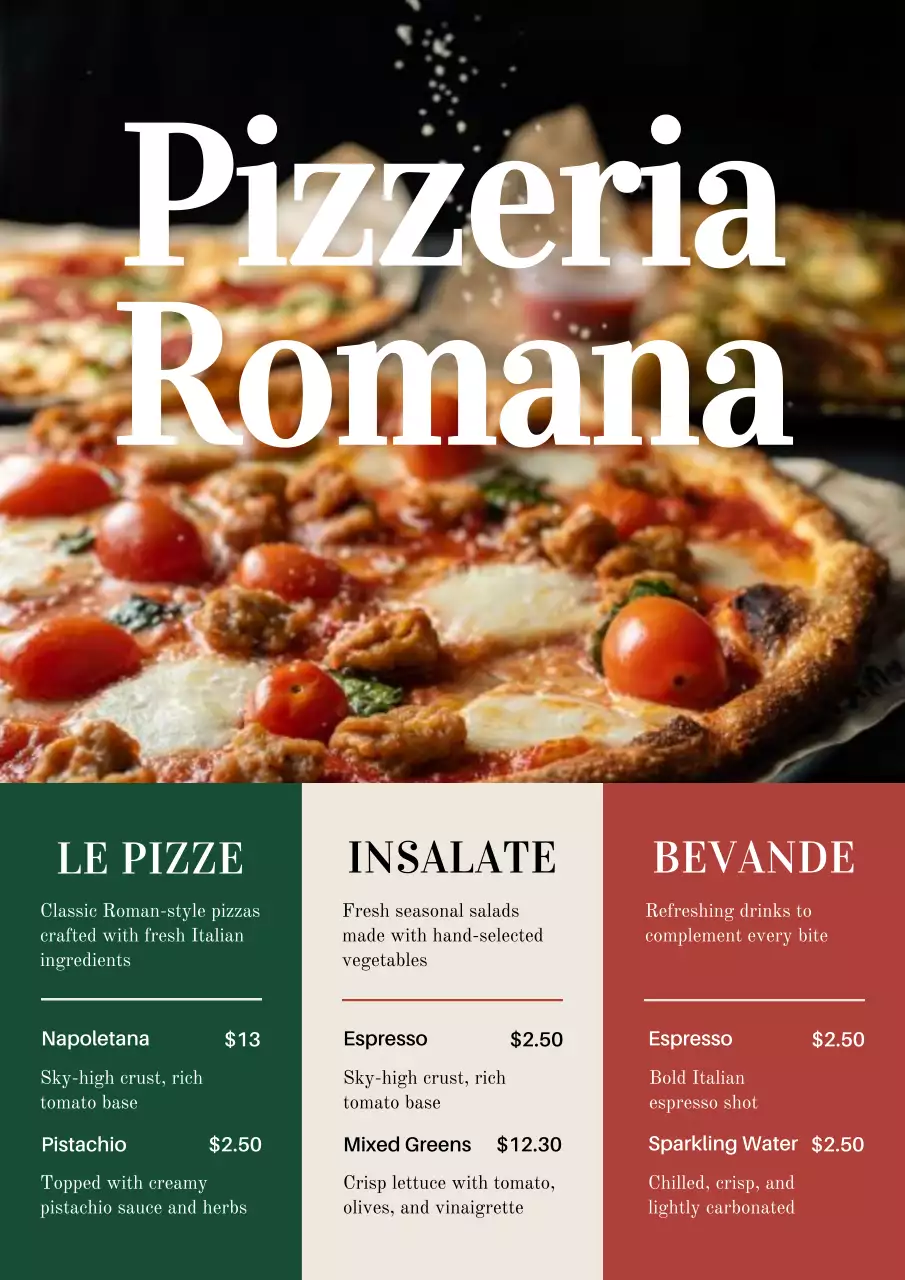Red Classic Pizza Menu Poster