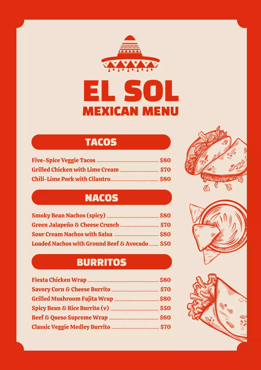 Red Traditional Mexican Menu Poster