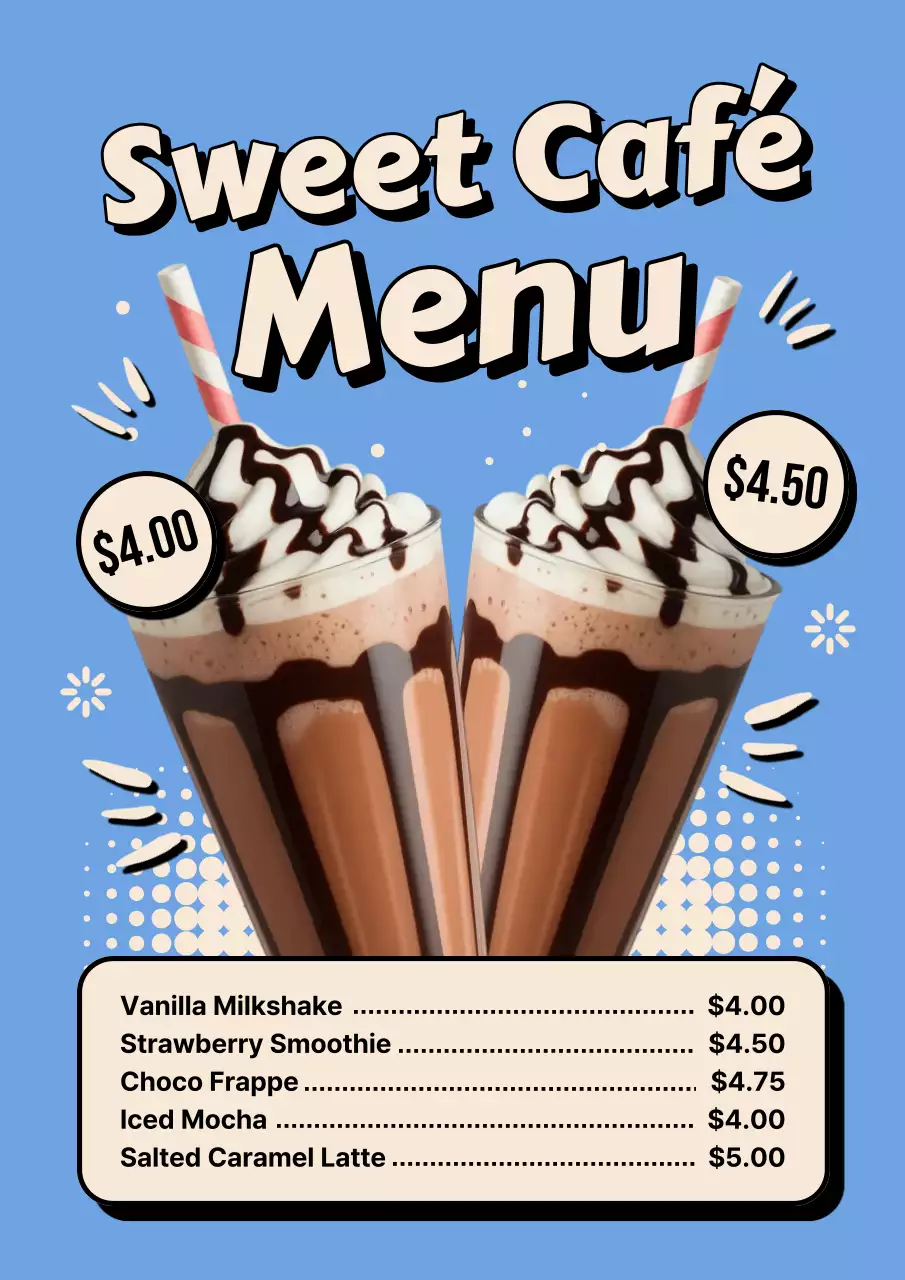 Blue Retro Cafe Menu Card Poster