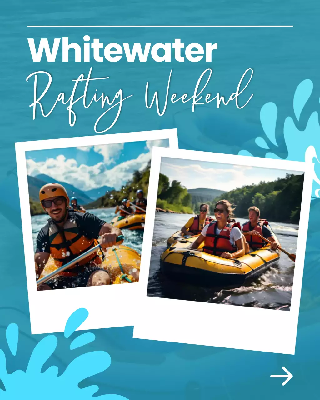 Blue White Wayer Rafting Weekend Social Media Templates Design