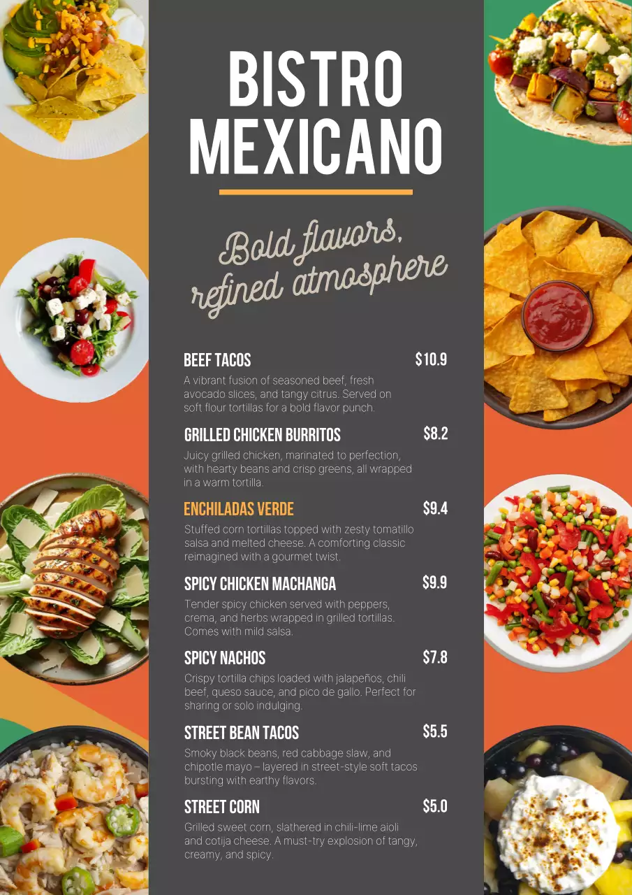 Orange Modern Mexican Menu Design Poster
