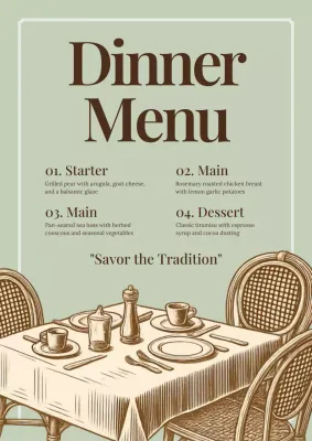 Beige Vintage Dinner Menu Poster