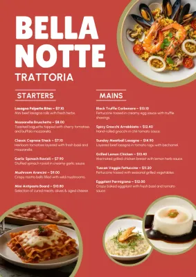 Red Modern Restaurant Menu Poster