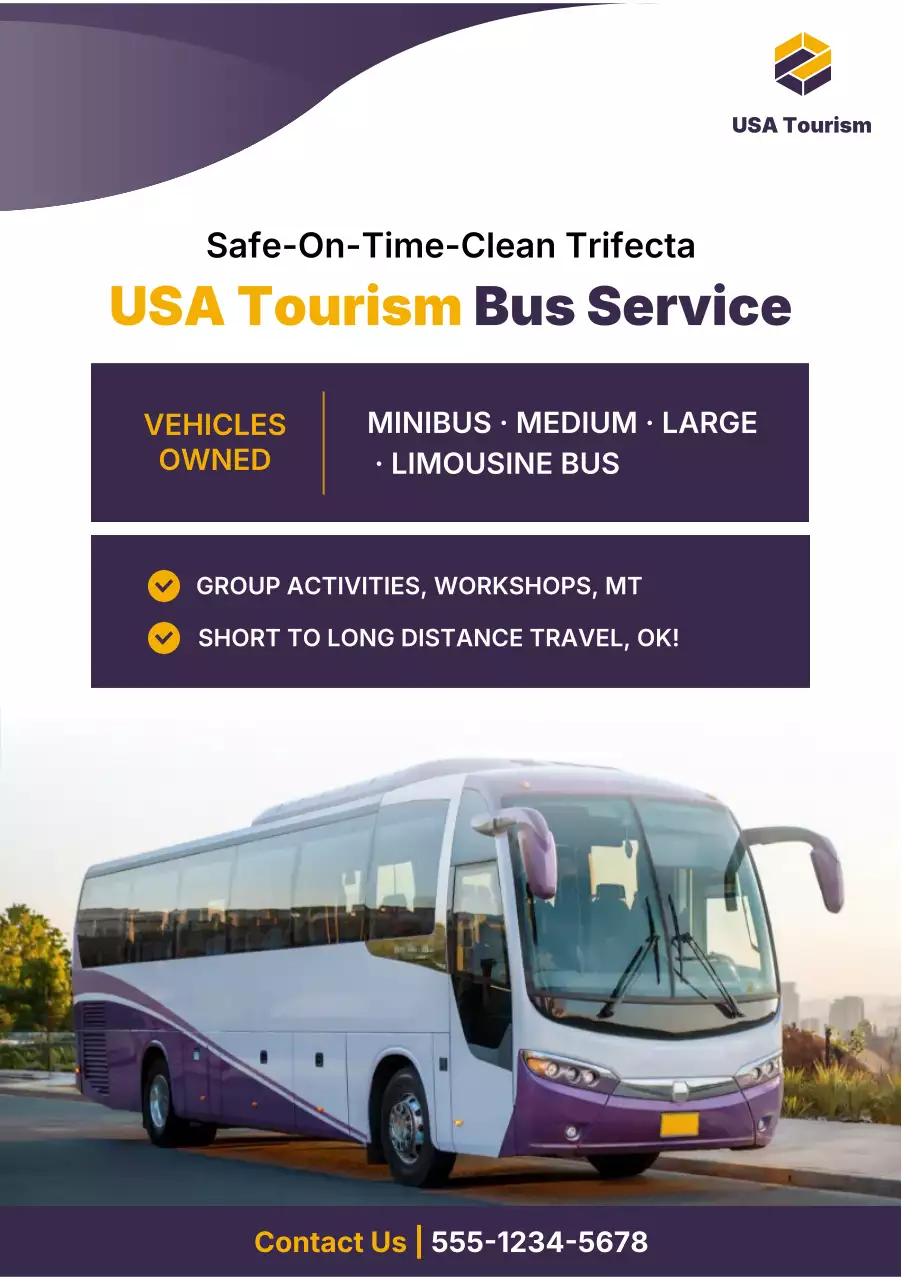 iklan layanan bus modern berwarna ungu