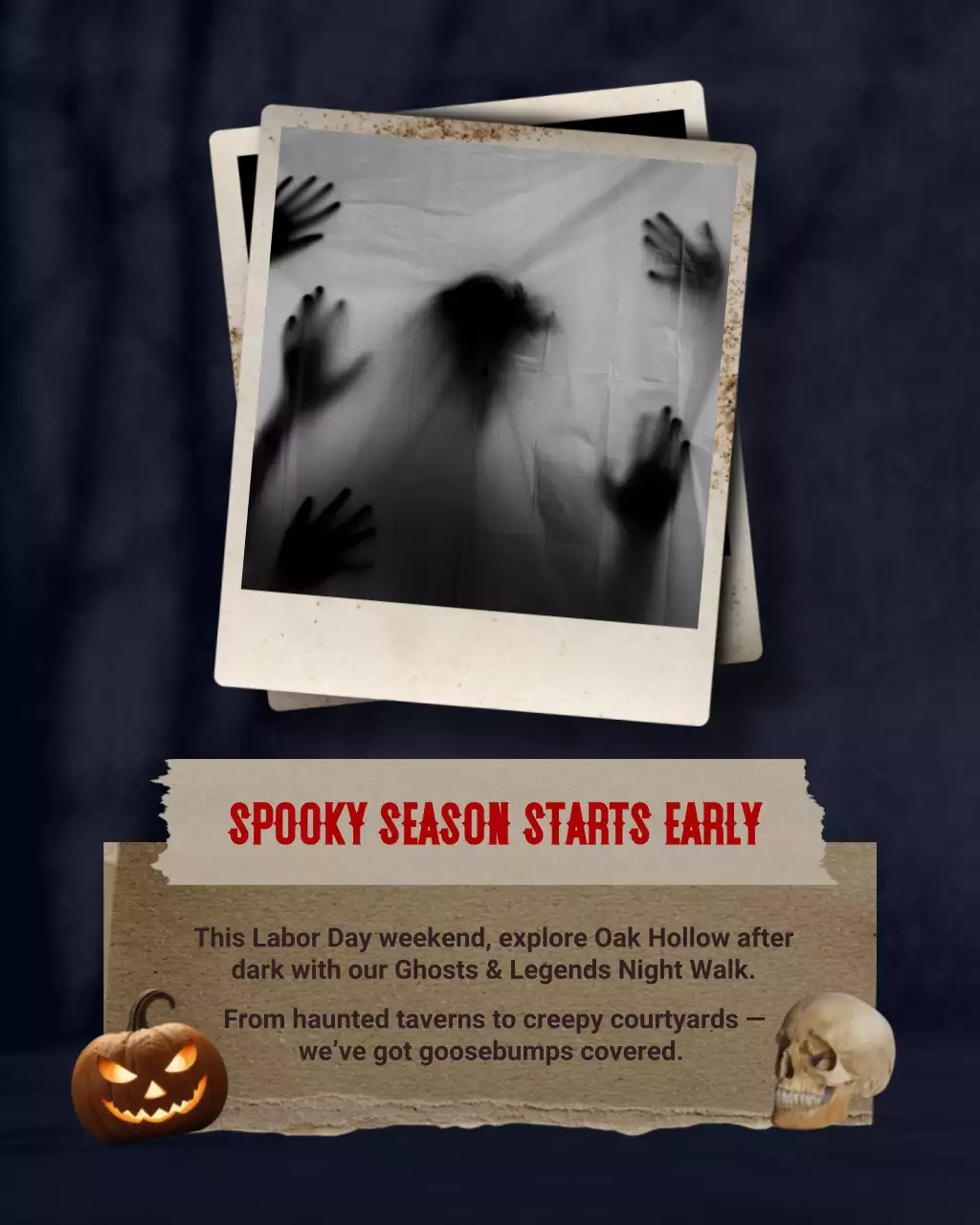 Black and Beige Rustic Scrapbook Labor Day Spooky Season Instagram Carousel Post