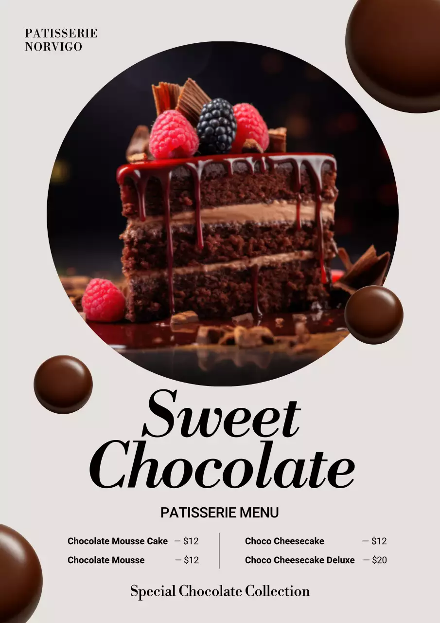 Brown Elegant Dessert Menu Poster