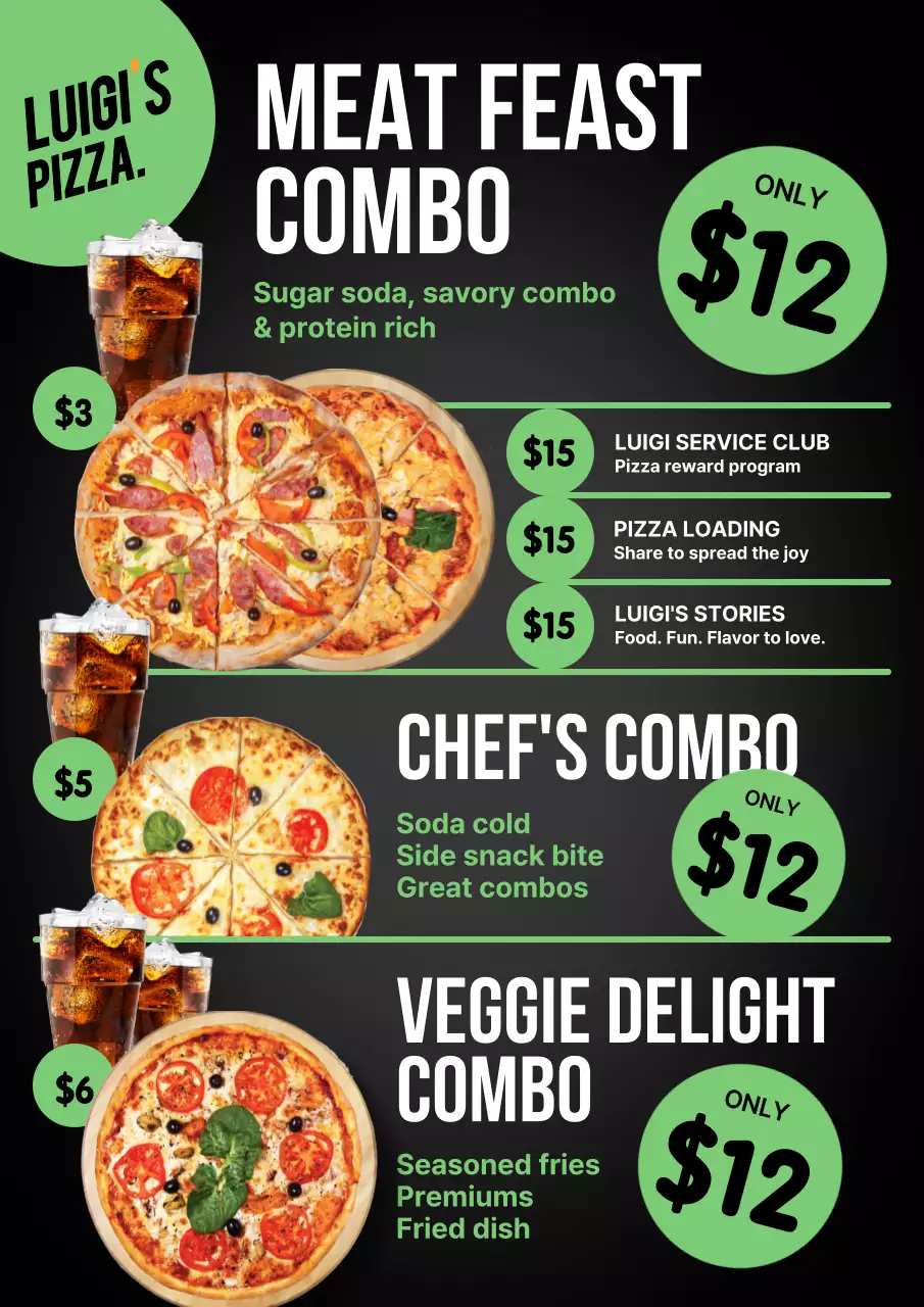 Black Modern Pizza Menu Poster