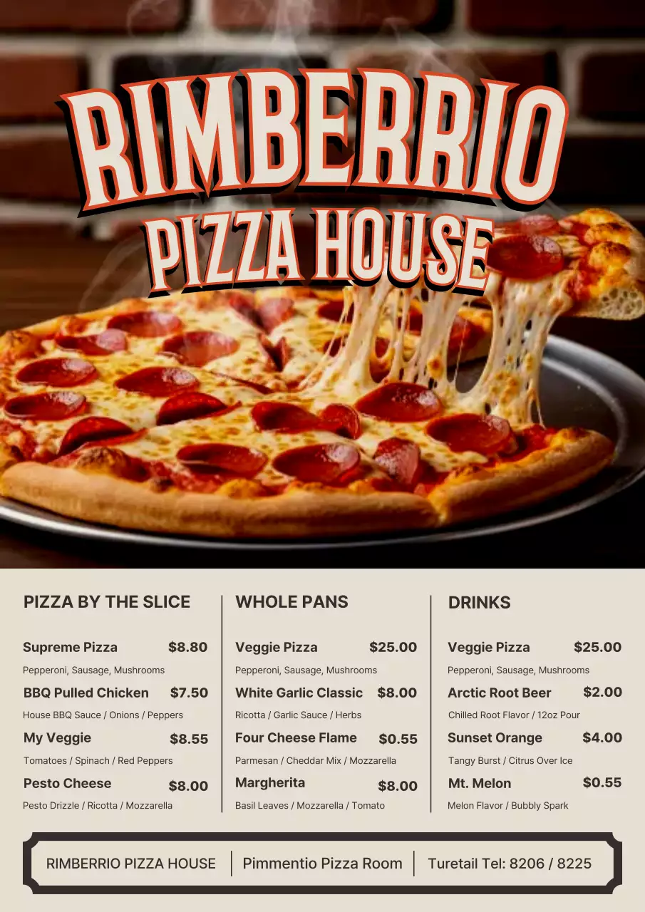 Orange Retro Pizza Menu Poster