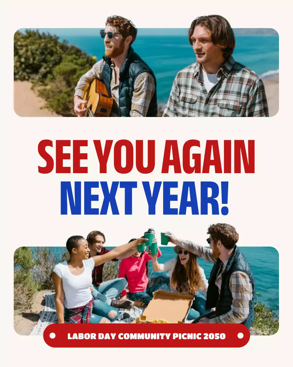 Red and Blue Bold Labor Day Community Picnic Instagram Carousel Post