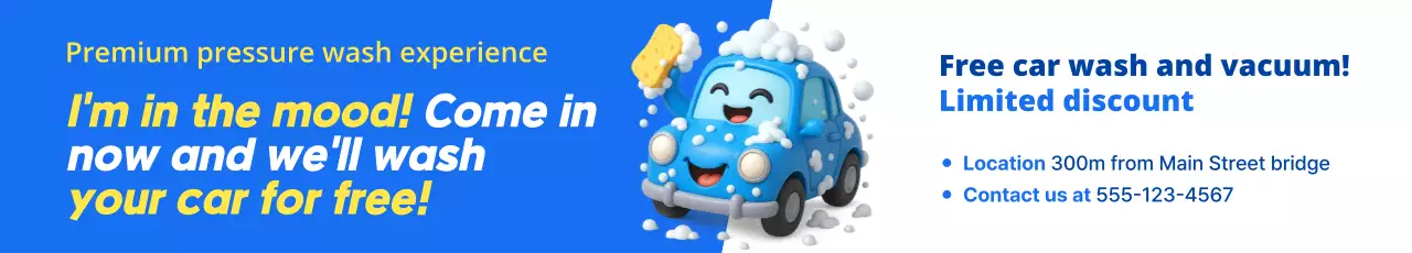 promoção de lavagem de carros azul lúdica