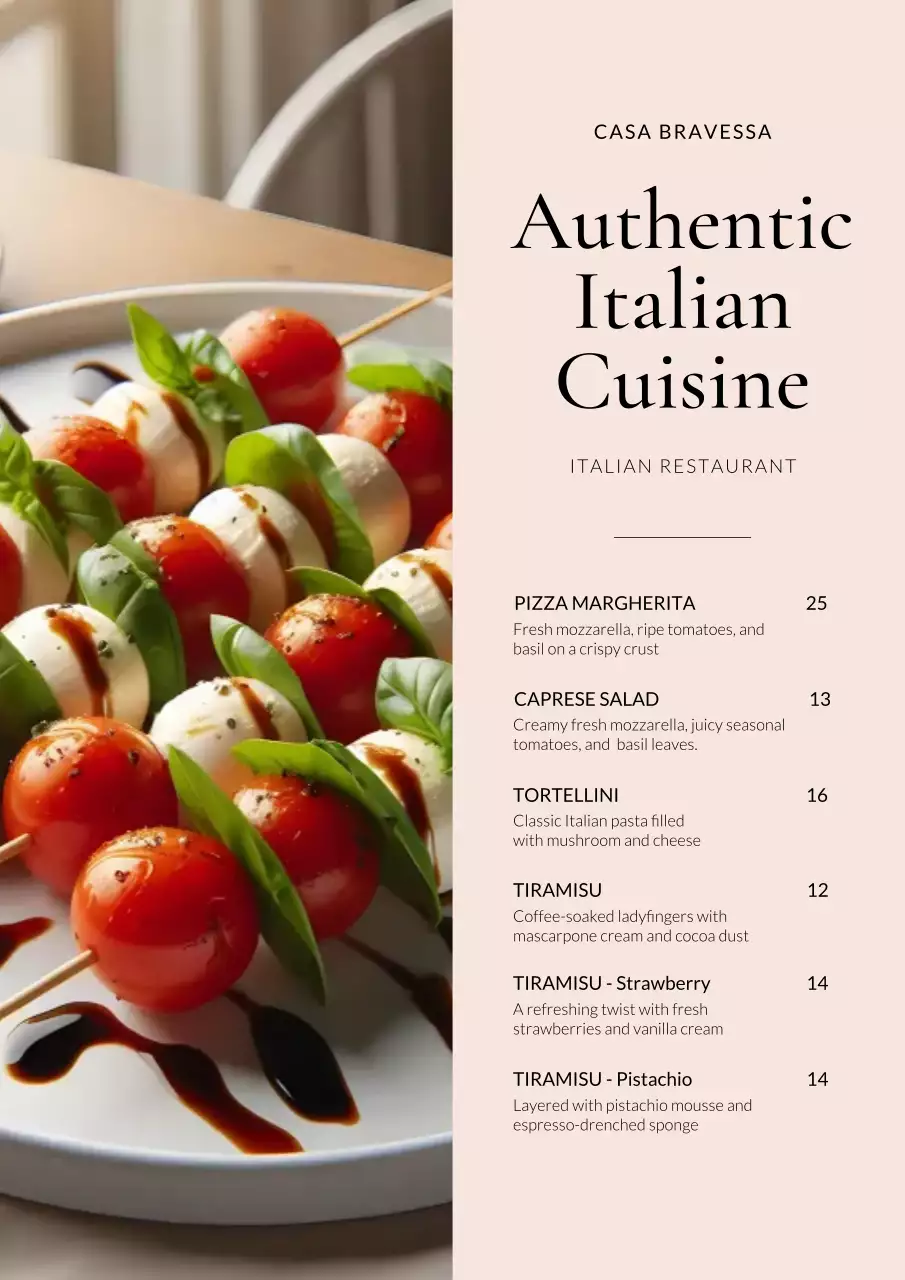 Beige Classic Italian Menu Poster