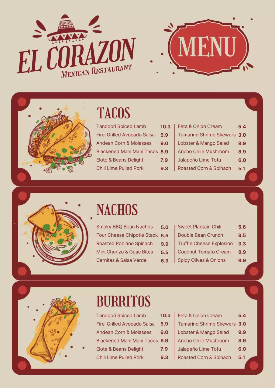 Beige Traditional Mexican Menu Poster