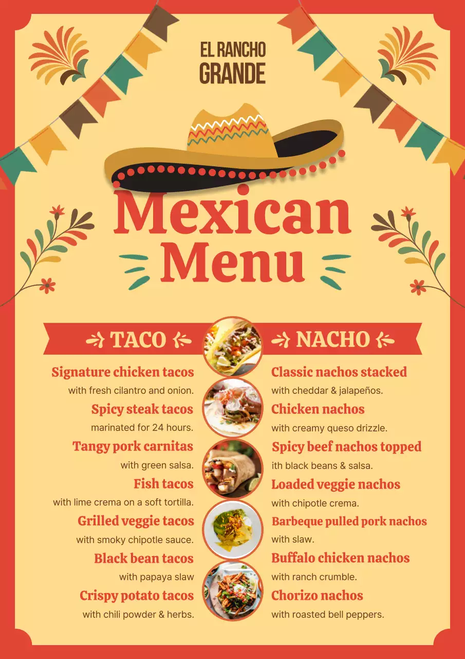 Red Traditional Mexican Menu Design Poster