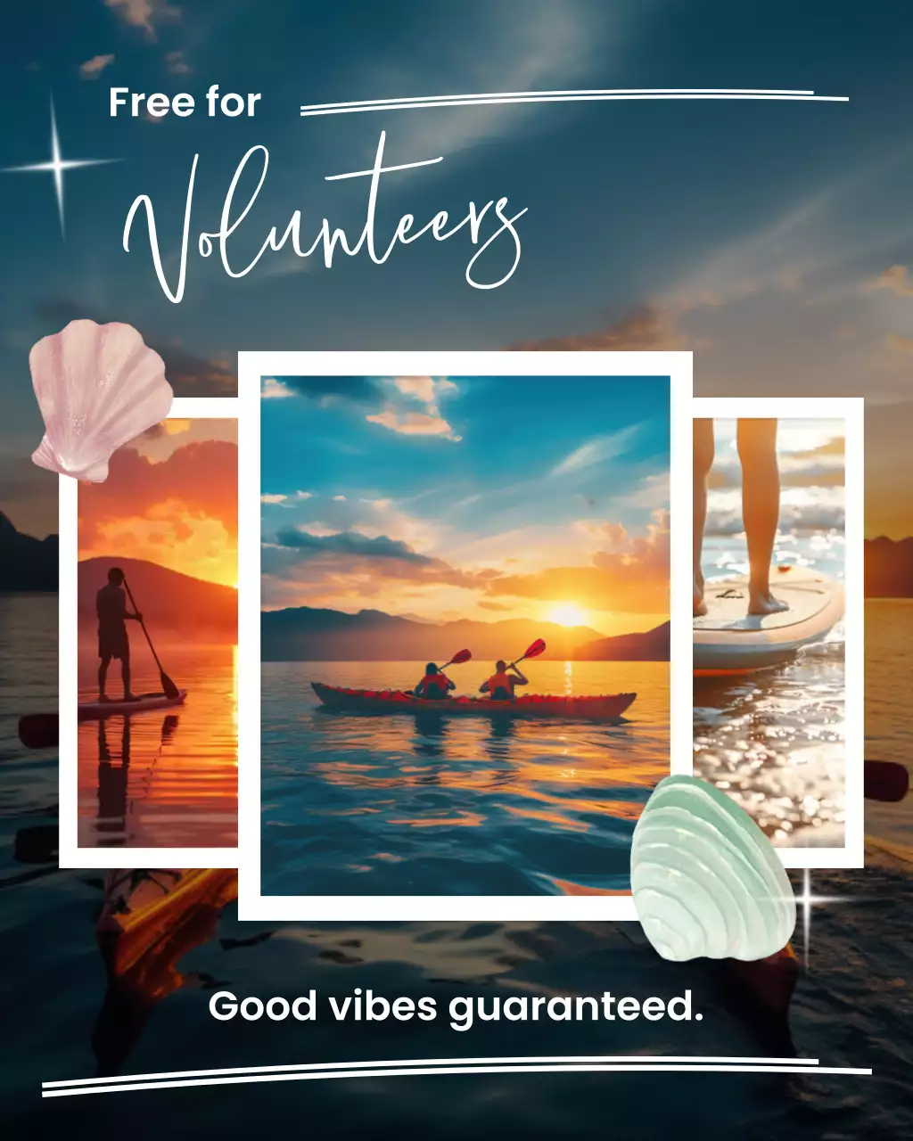 Black Orange and White Beach Clean Up Sunset paddle Social Media Template