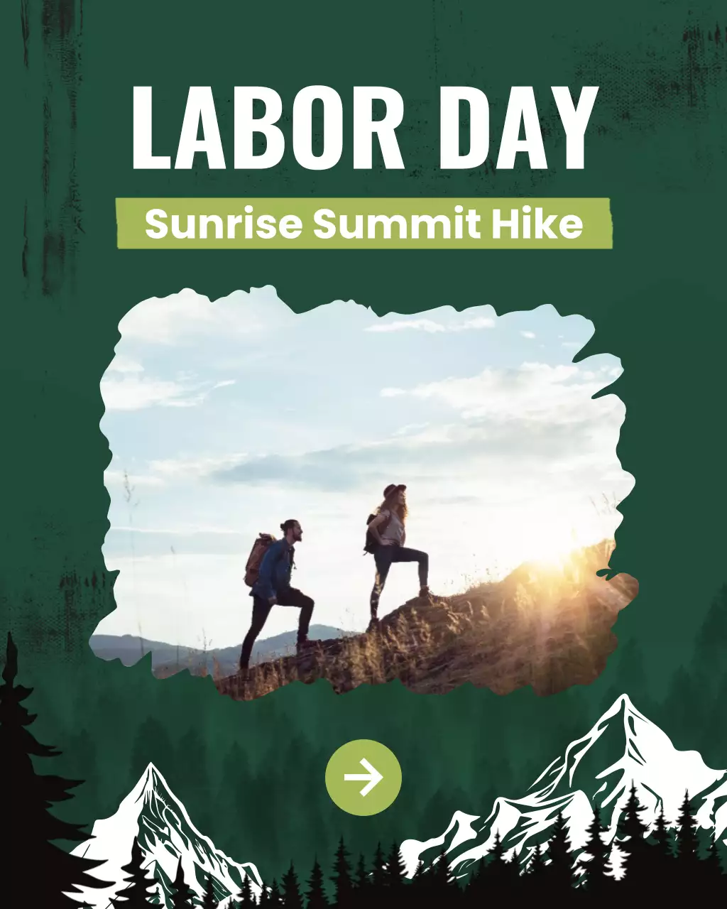 Dark Green Labor Day Sunrise Summit Hike Social Media Template
