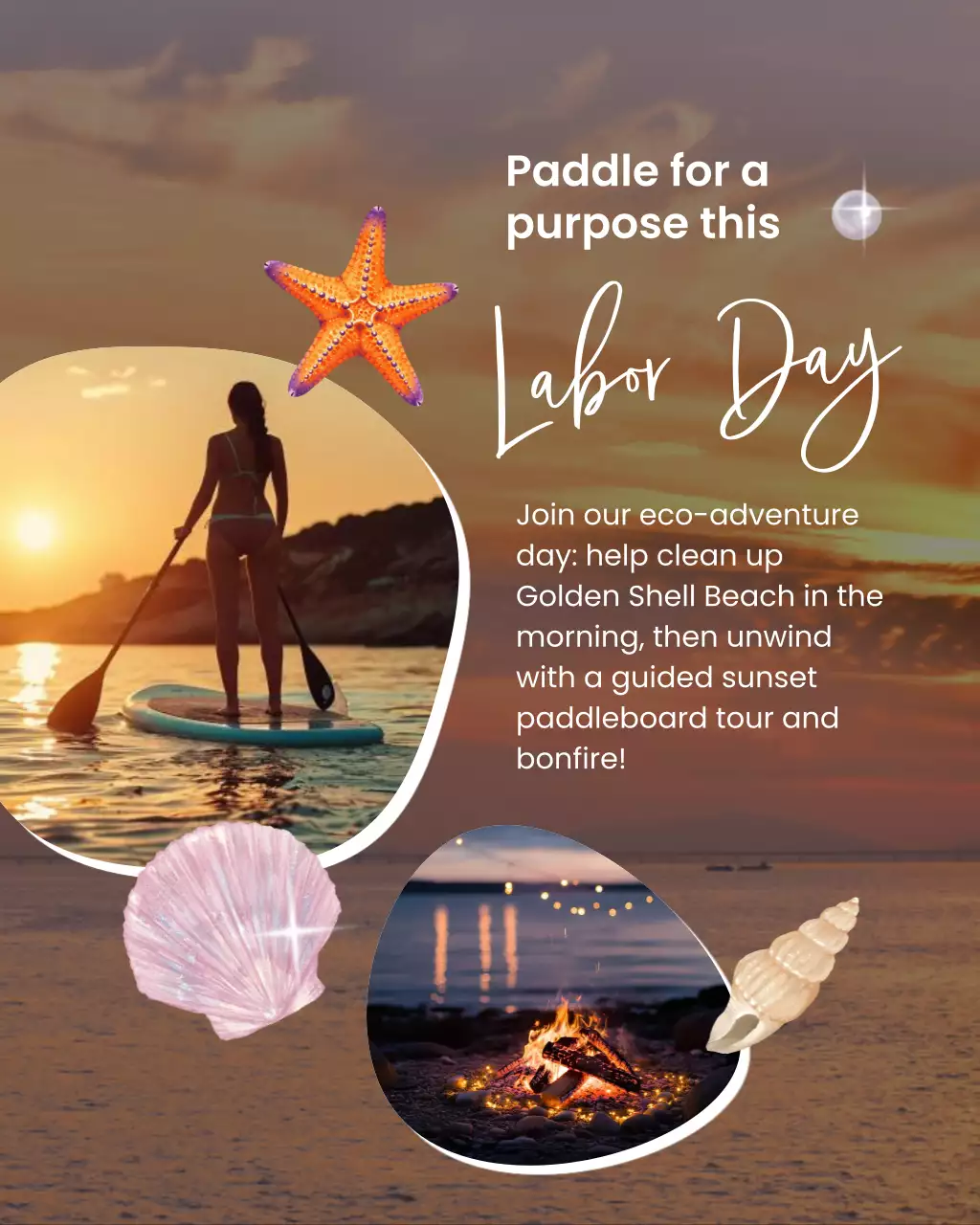 Black Orange and White Beach Clean Up Sunset paddle Social Media Template