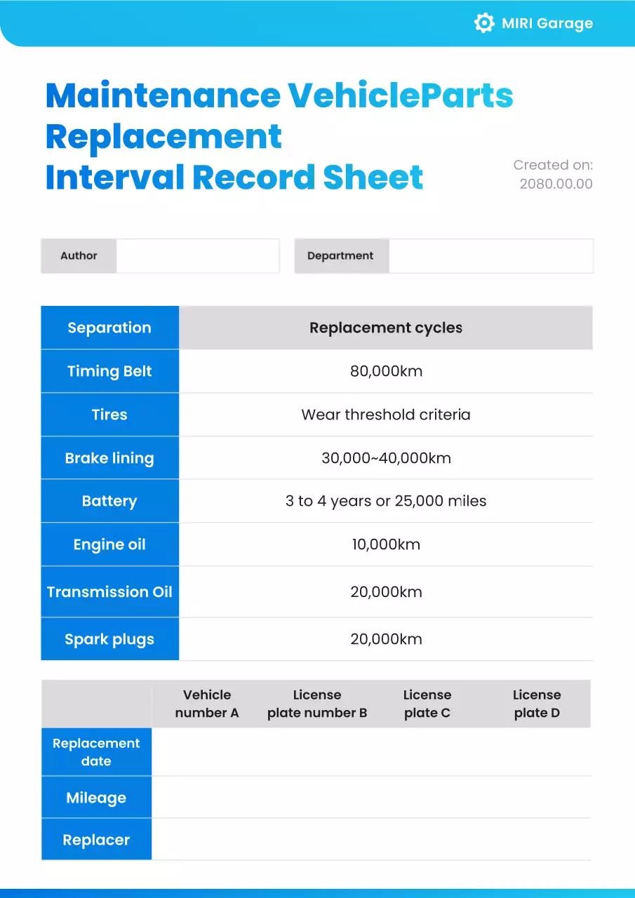 blue professional vehicle maintenance document