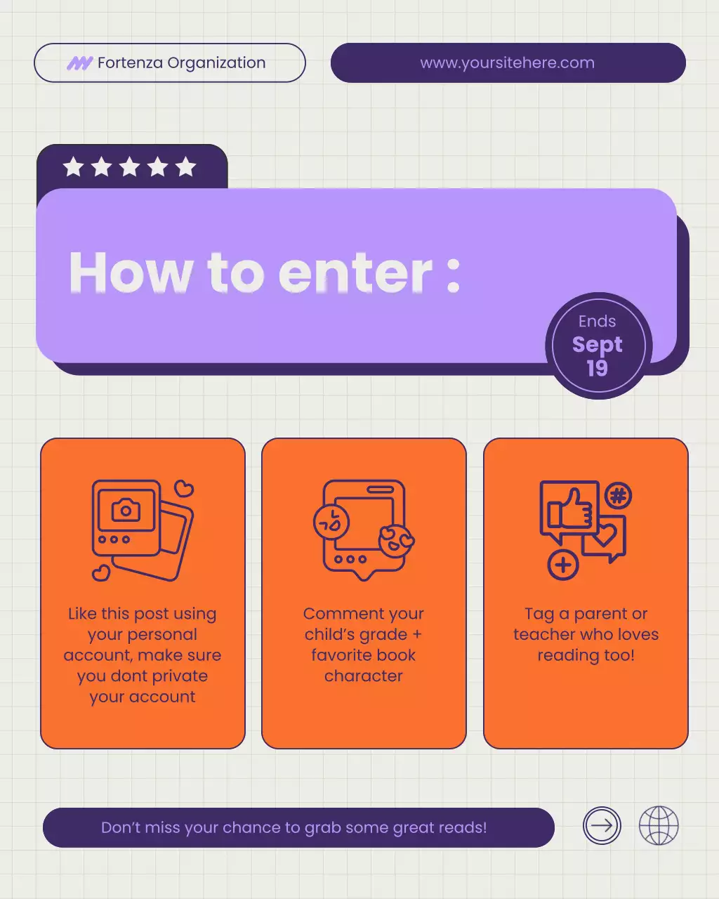 Purple and Green Modern Books Giveaway Announcement Instagram Post