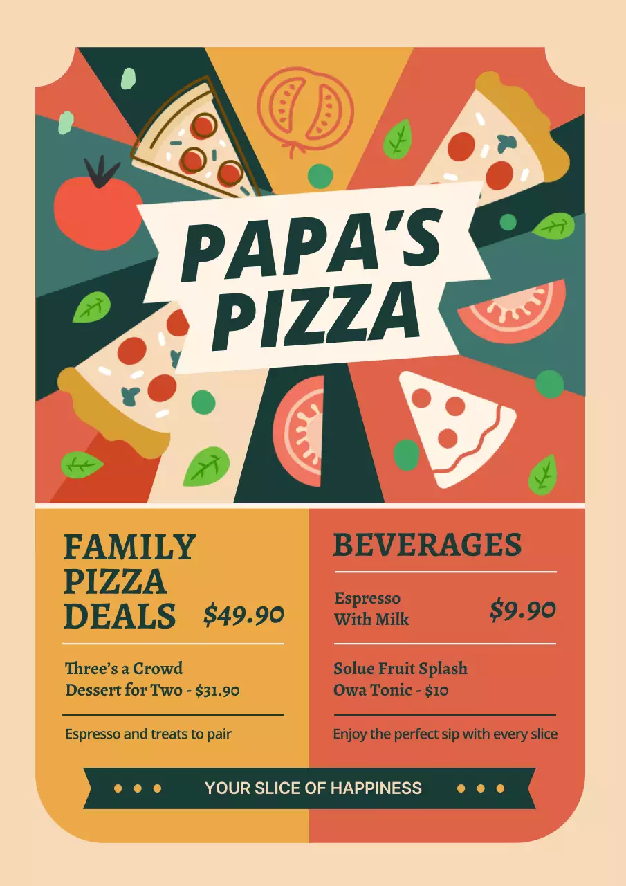 Colourful Retro Pizza Menu Poster