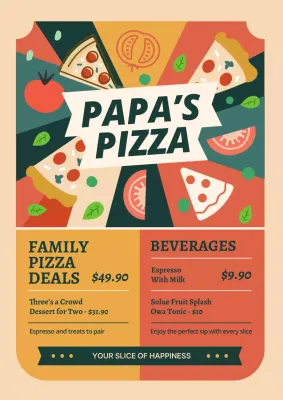 Colourful Retro Pizza Menu Poster