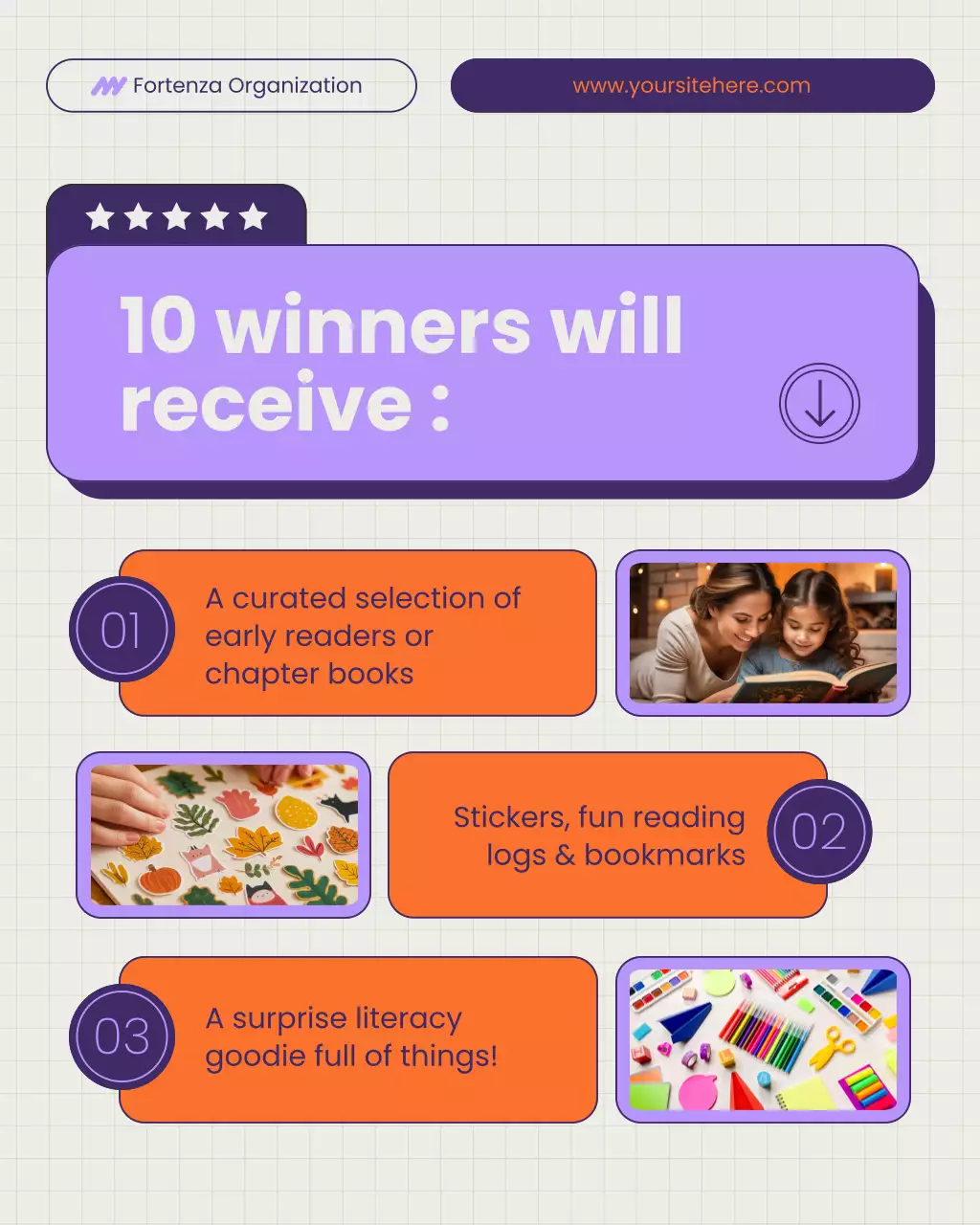 Purple and Green Modern Books Giveaway Announcement Instagram Post