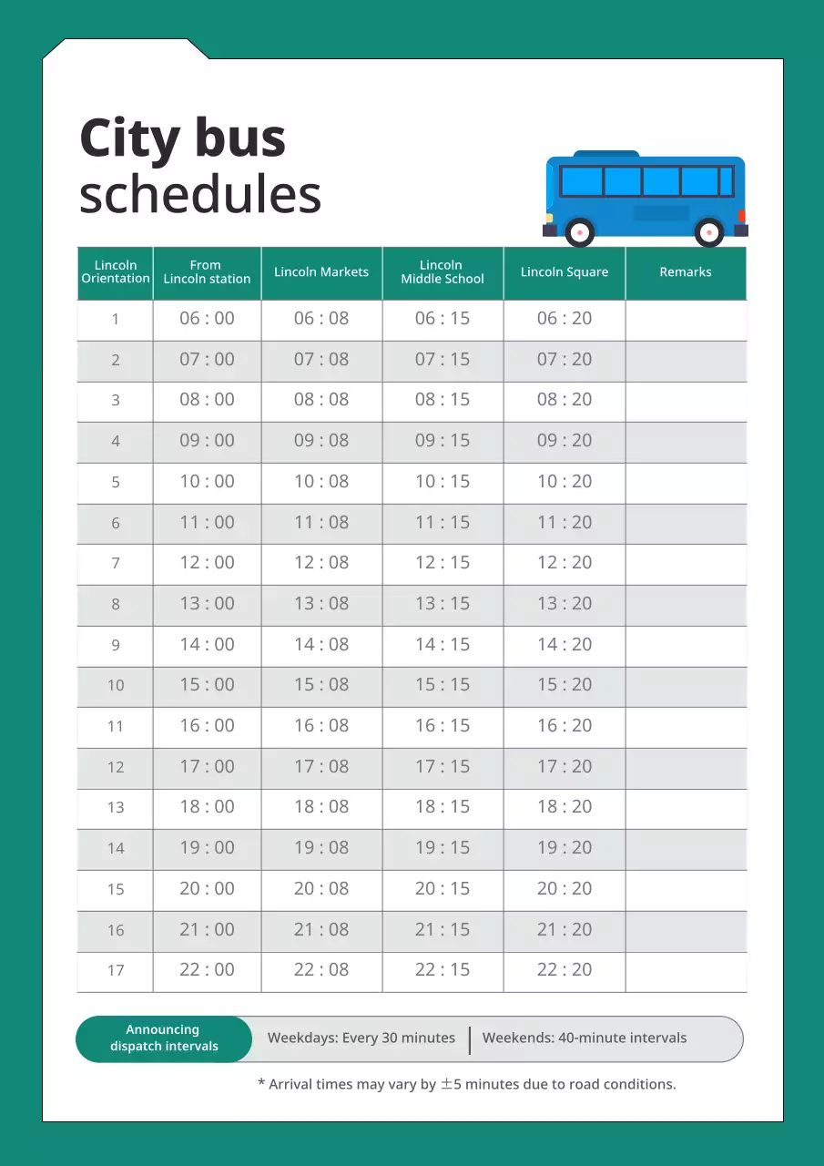 teal modern transportation schedule