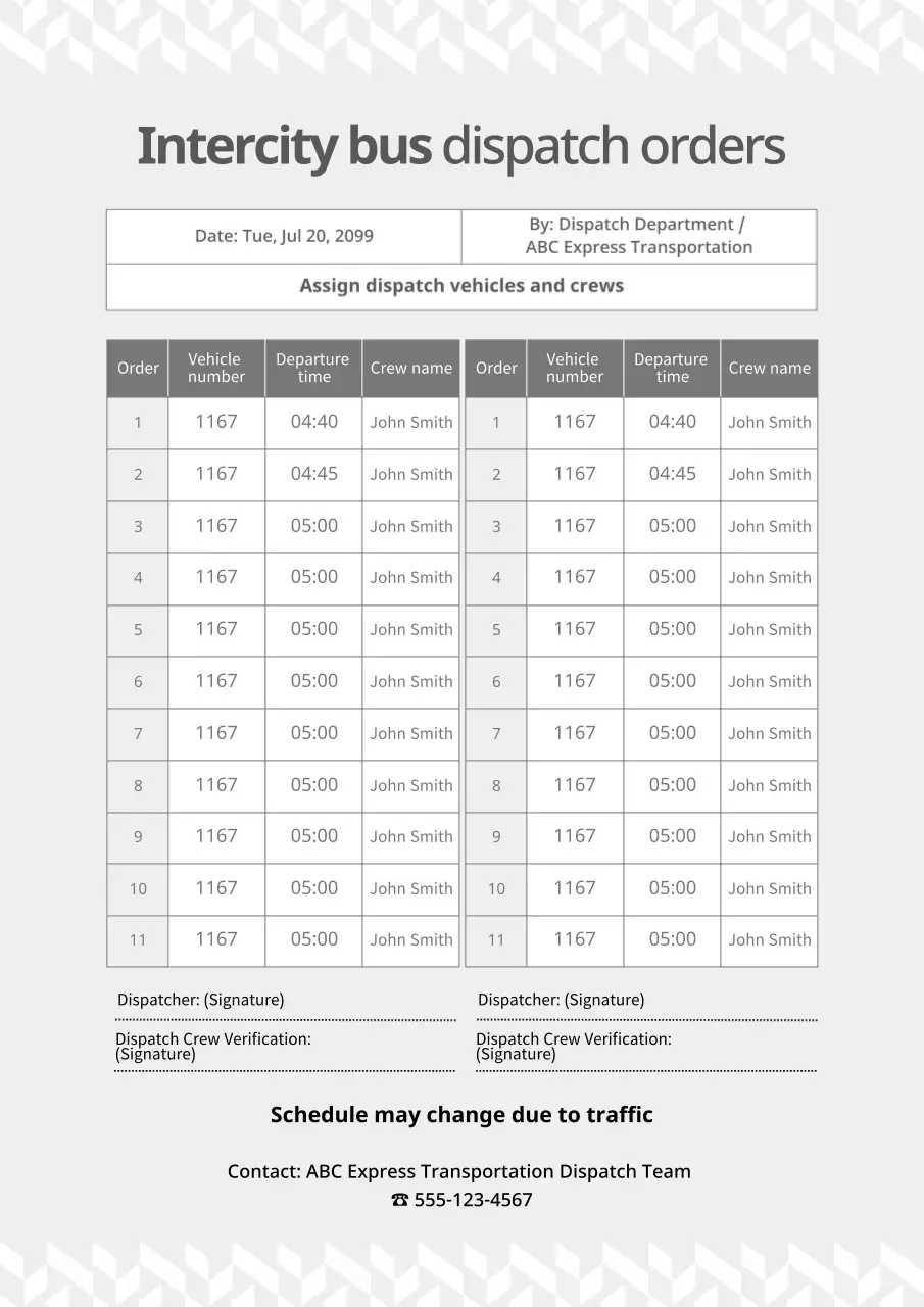 grey professional transportation schedule