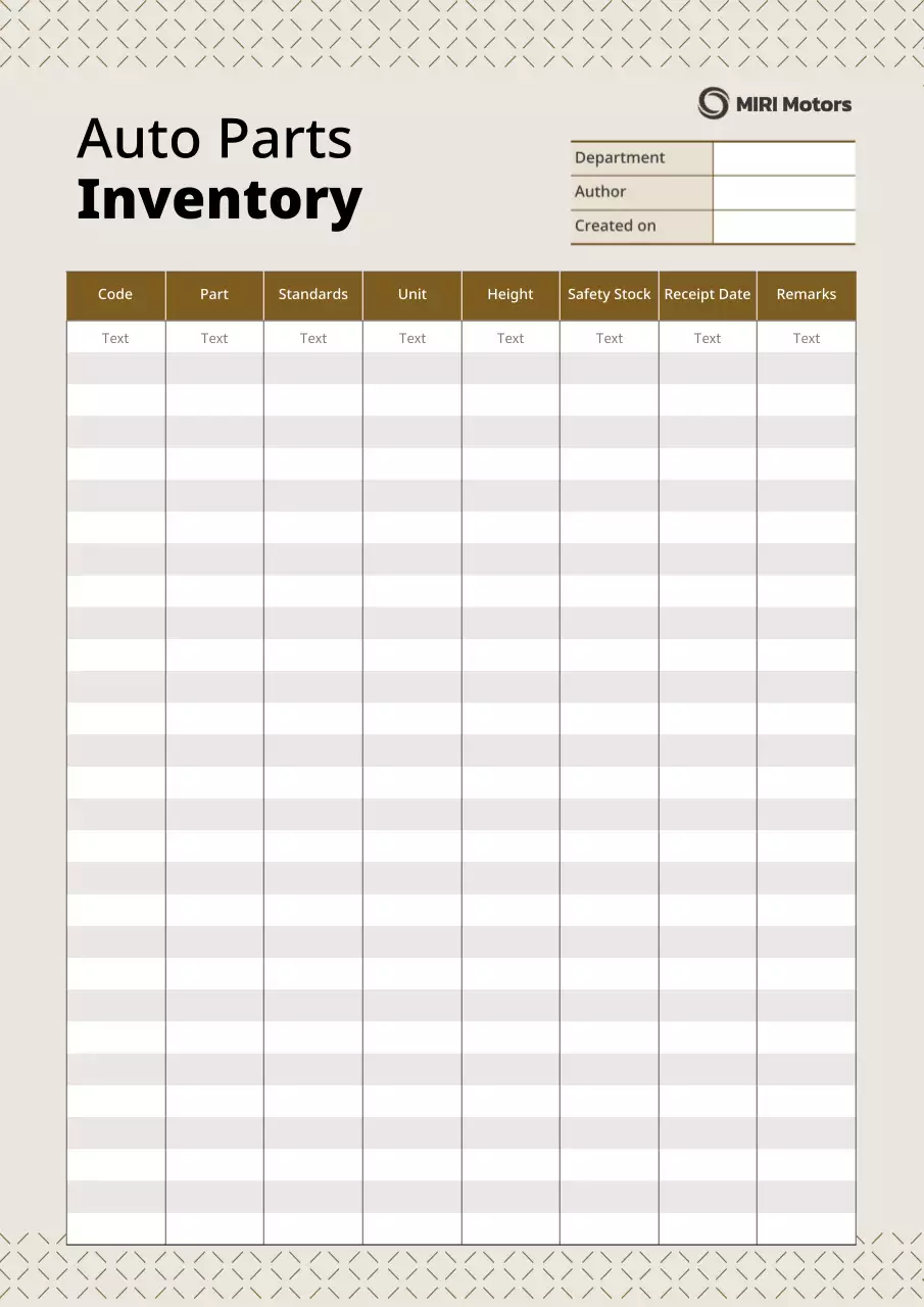 beige professional inventory document