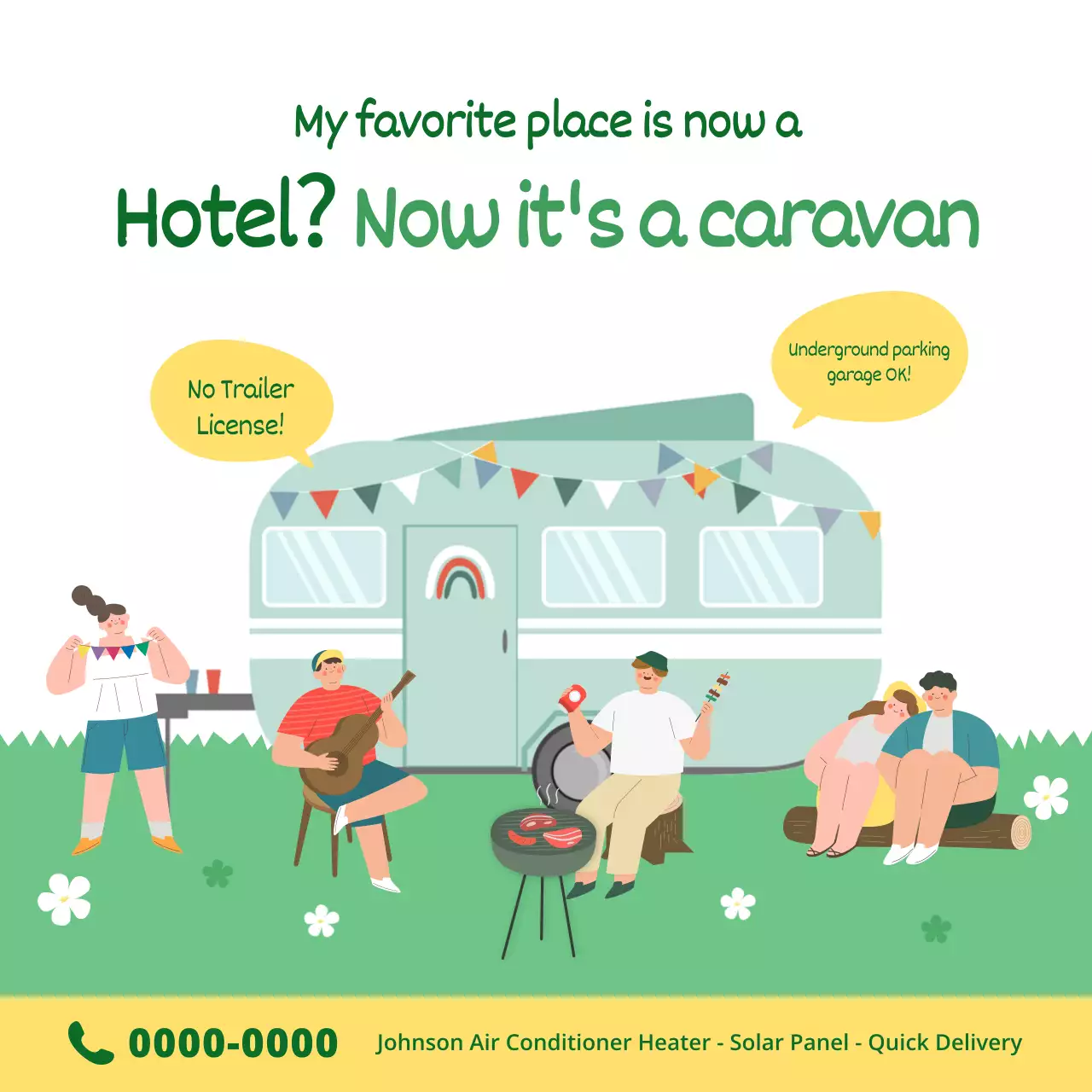 green retro caravan advertisement