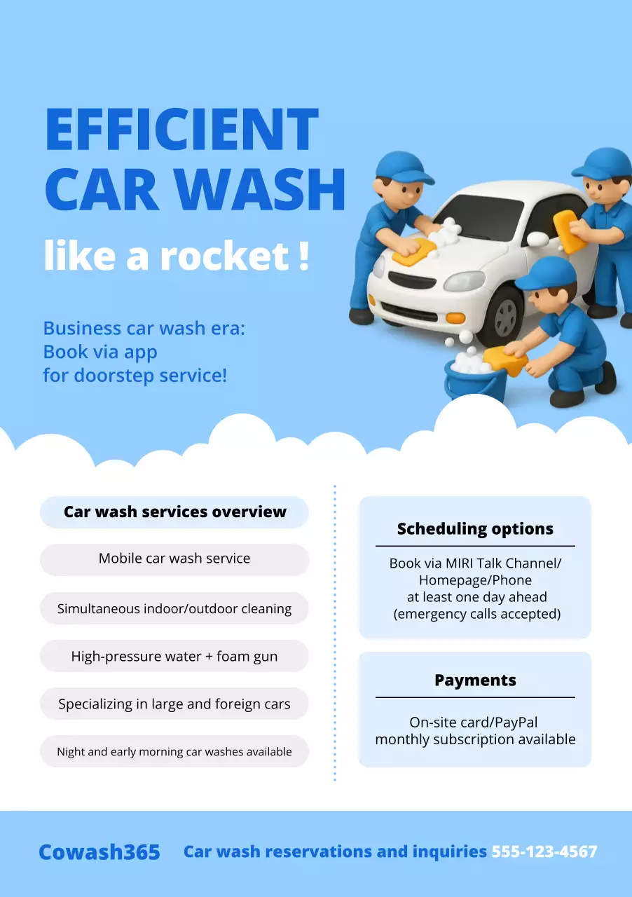 blue modern car wash promotion