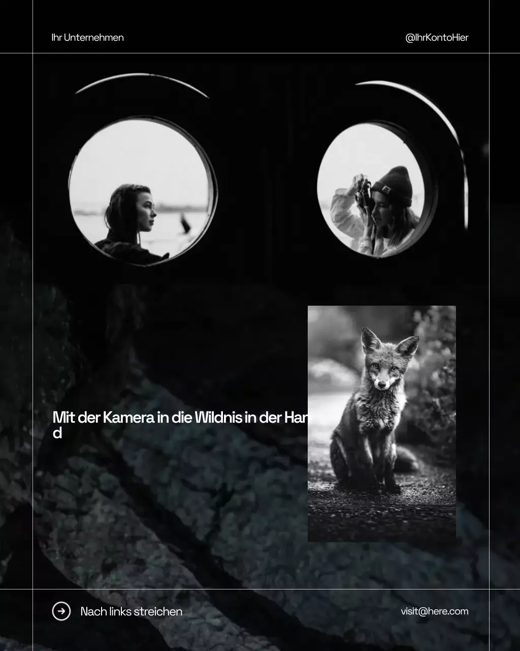 Schwarze Minimalfotografie-Werbung auf Instagram