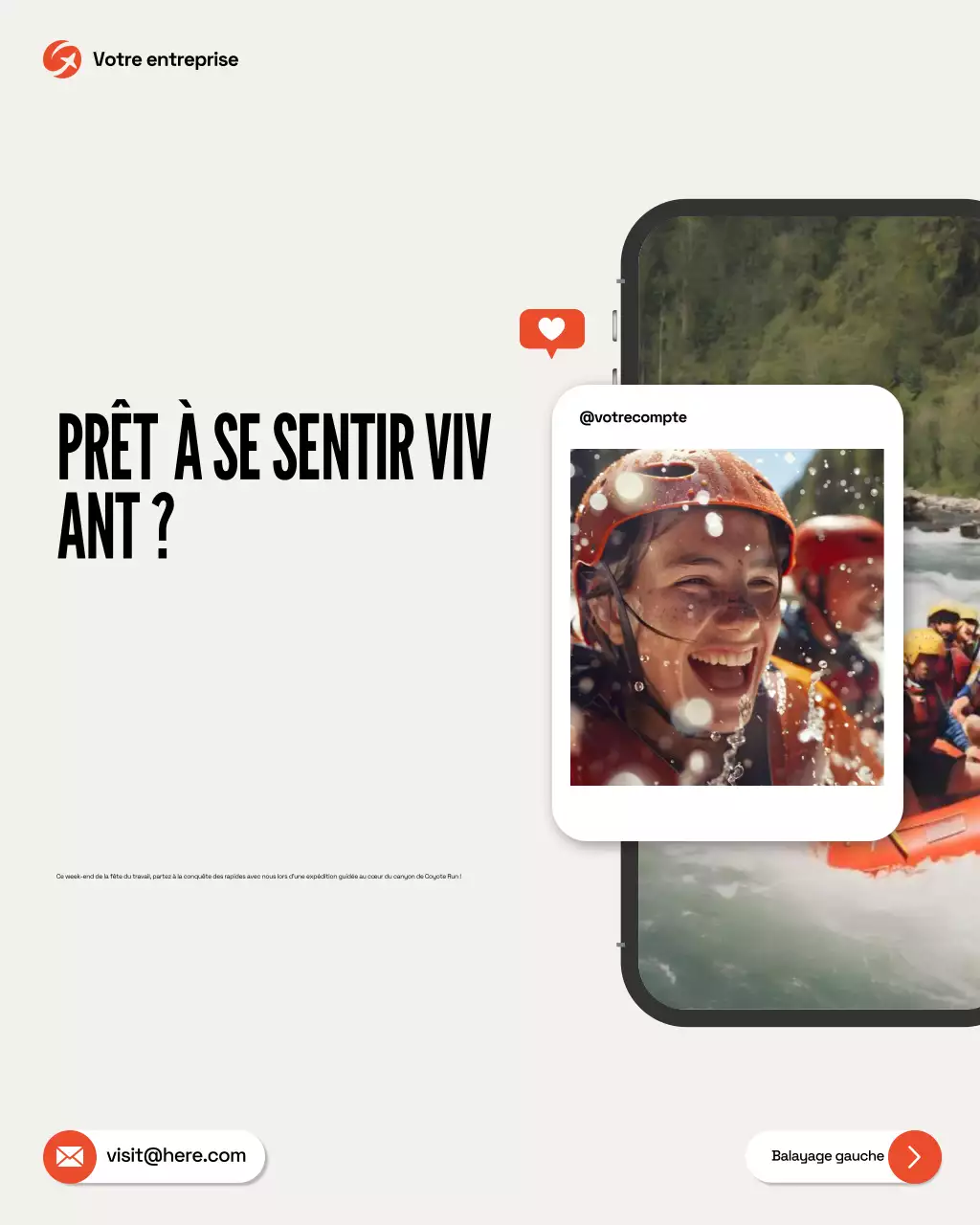 Publication Instagram de promotion du rafting Orange Trendy