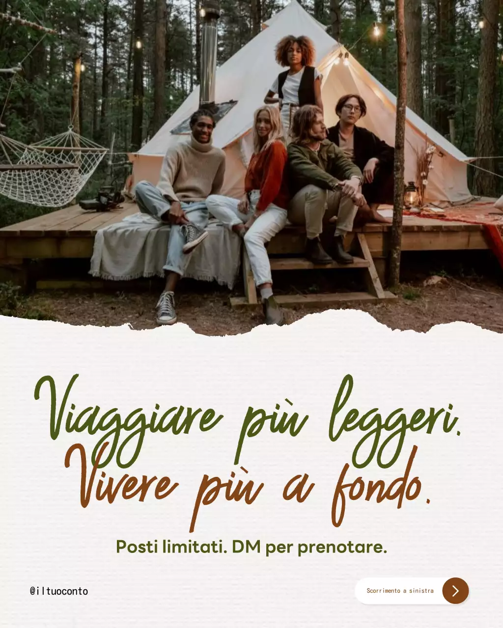 Post di Instagram pubblicitario di Glamping rustico beige