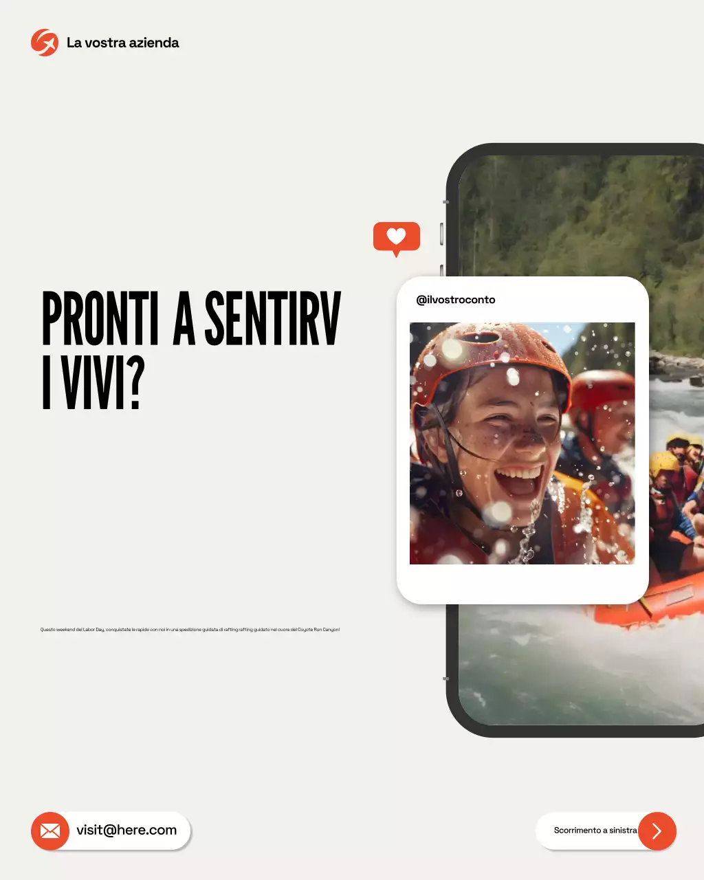 Post Instagram sulla promozione del rafting alla moda arancione