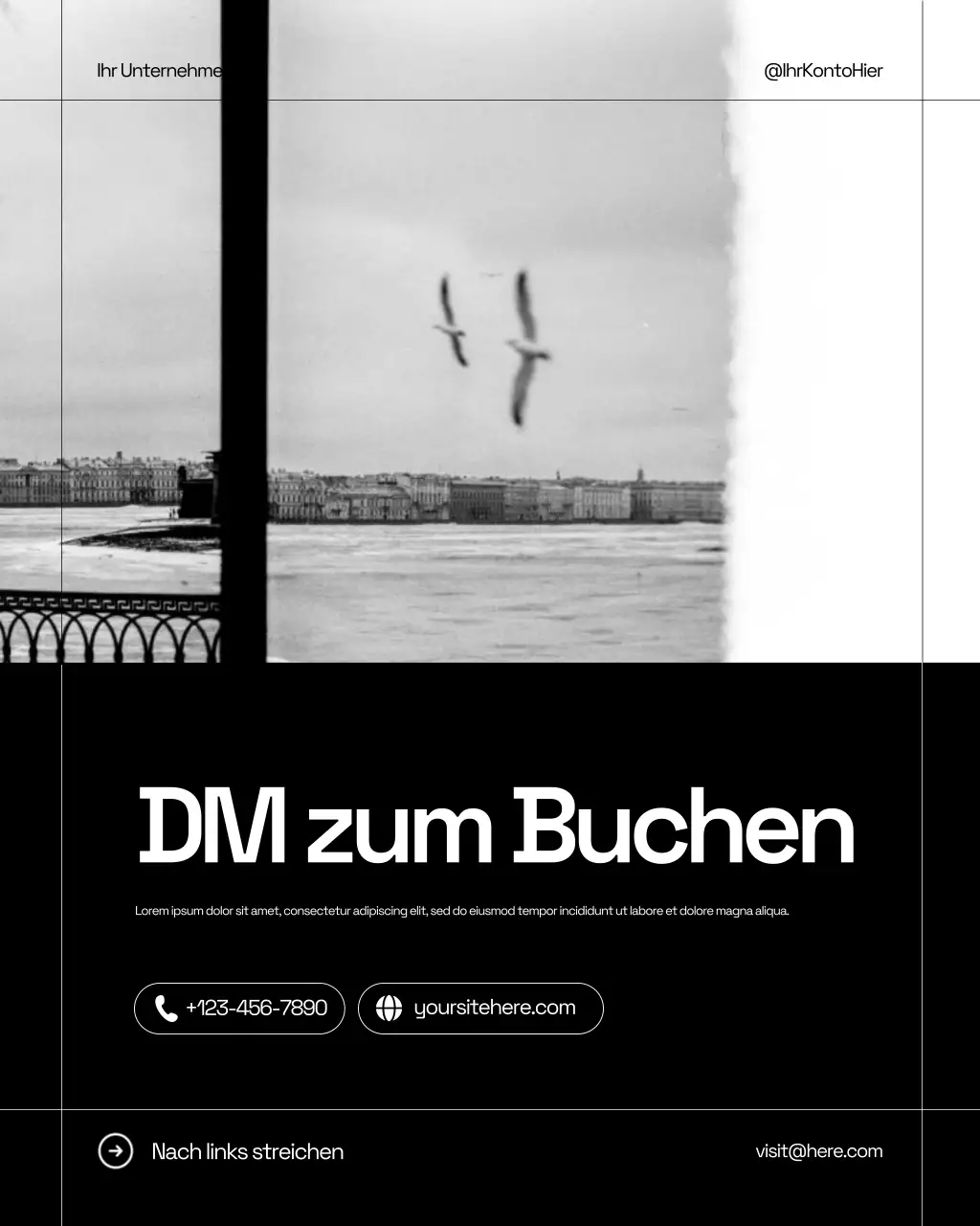 Schwarze Minimalfotografie-Werbung auf Instagram