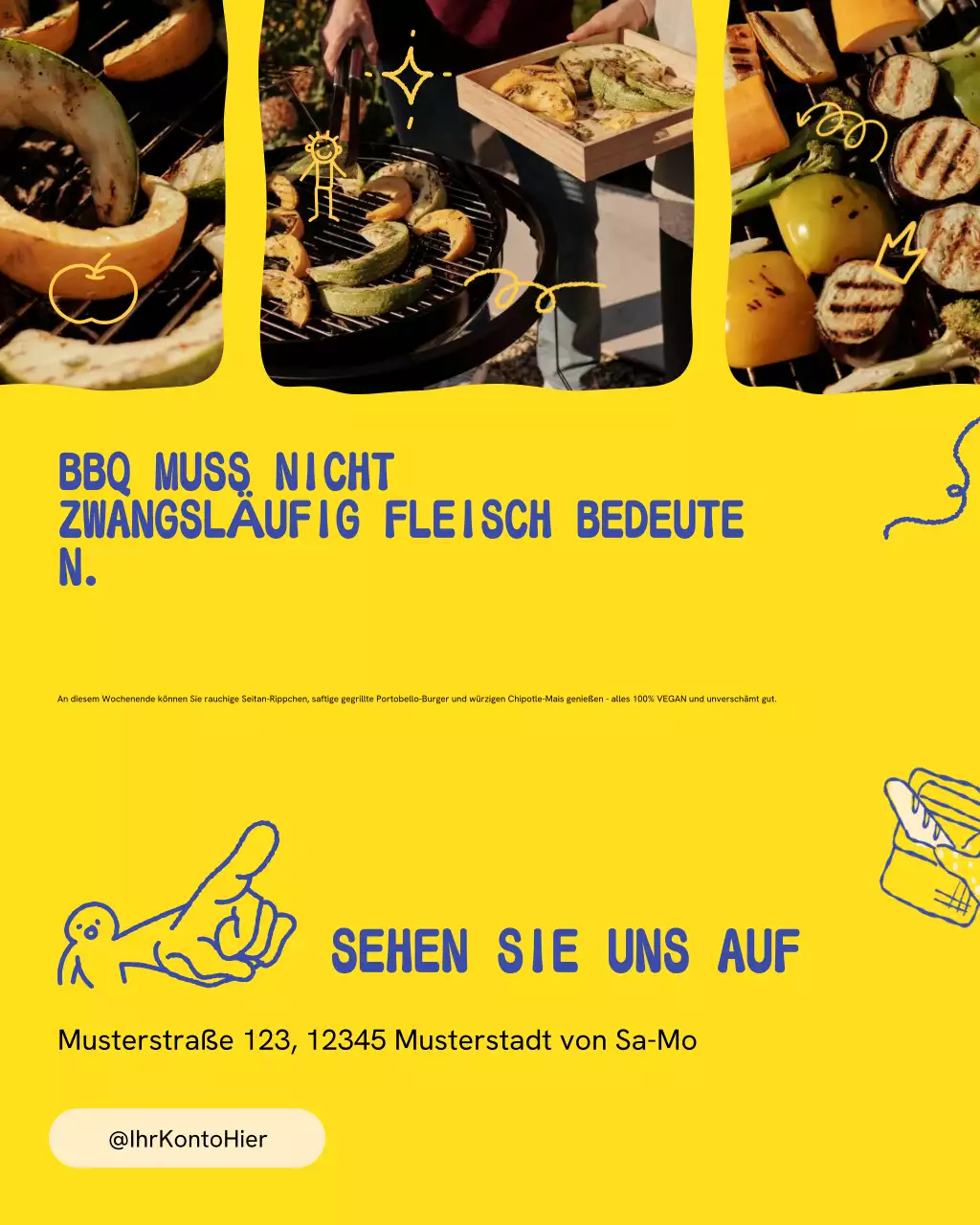 Gelber trendiger veganer Werbe-Instagram-Post