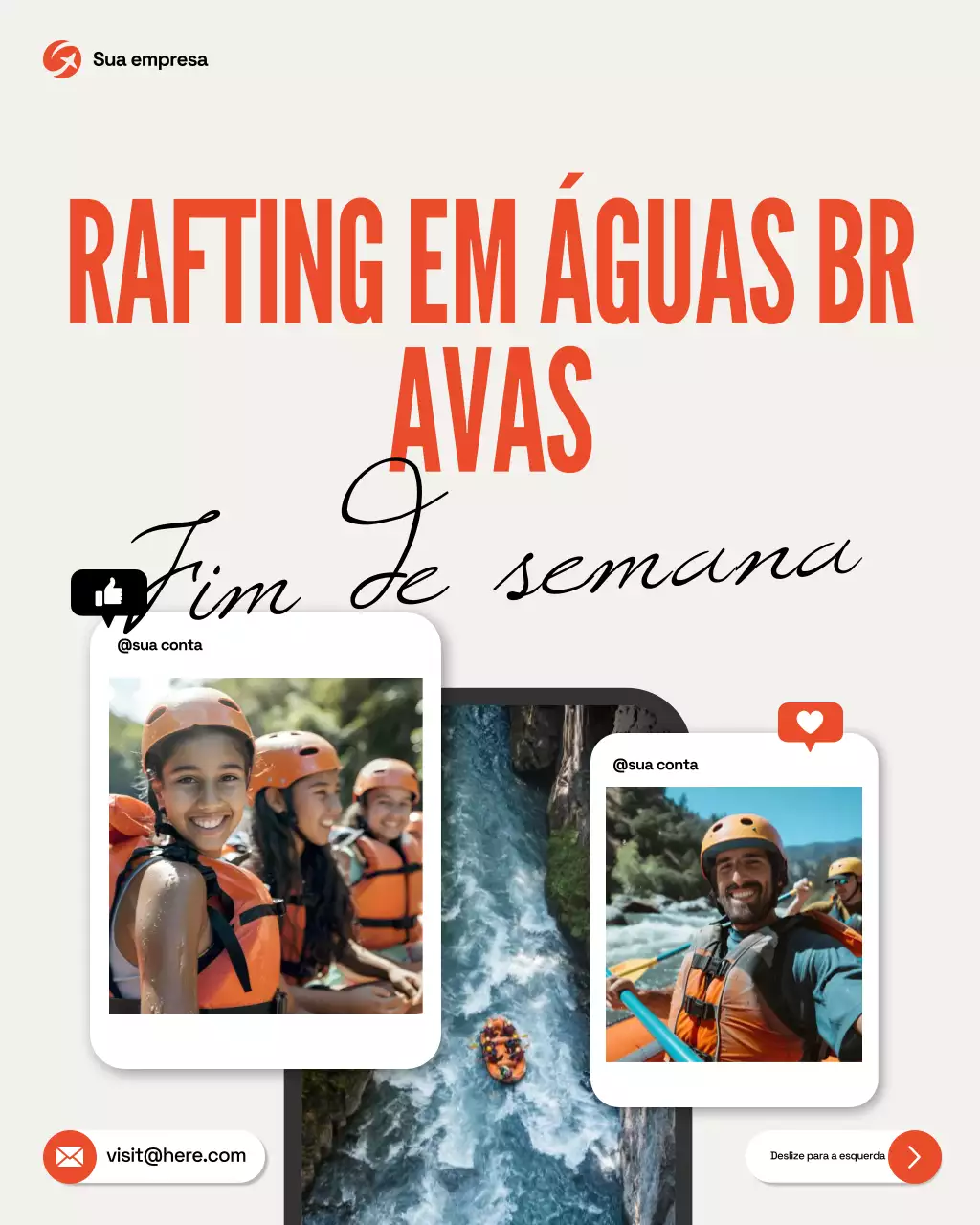 Postagem de promoção de rafting na moda laranja no Instagram