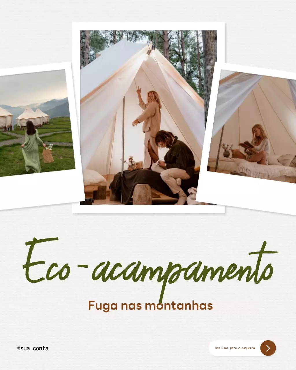 Publicação de glamping rústico bege no Instagram