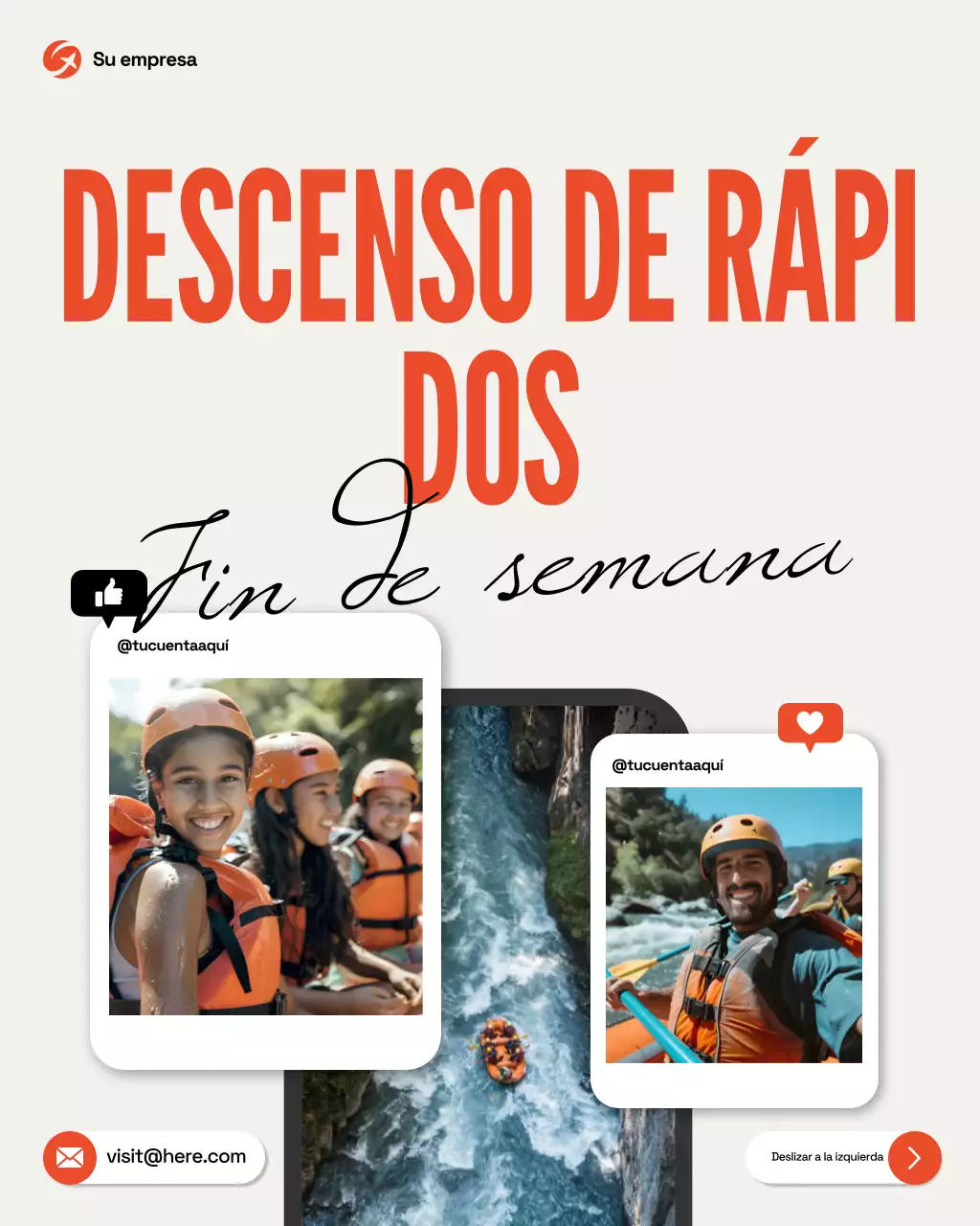 Publicación de Instagram de la promoción de rafting de moda naranja