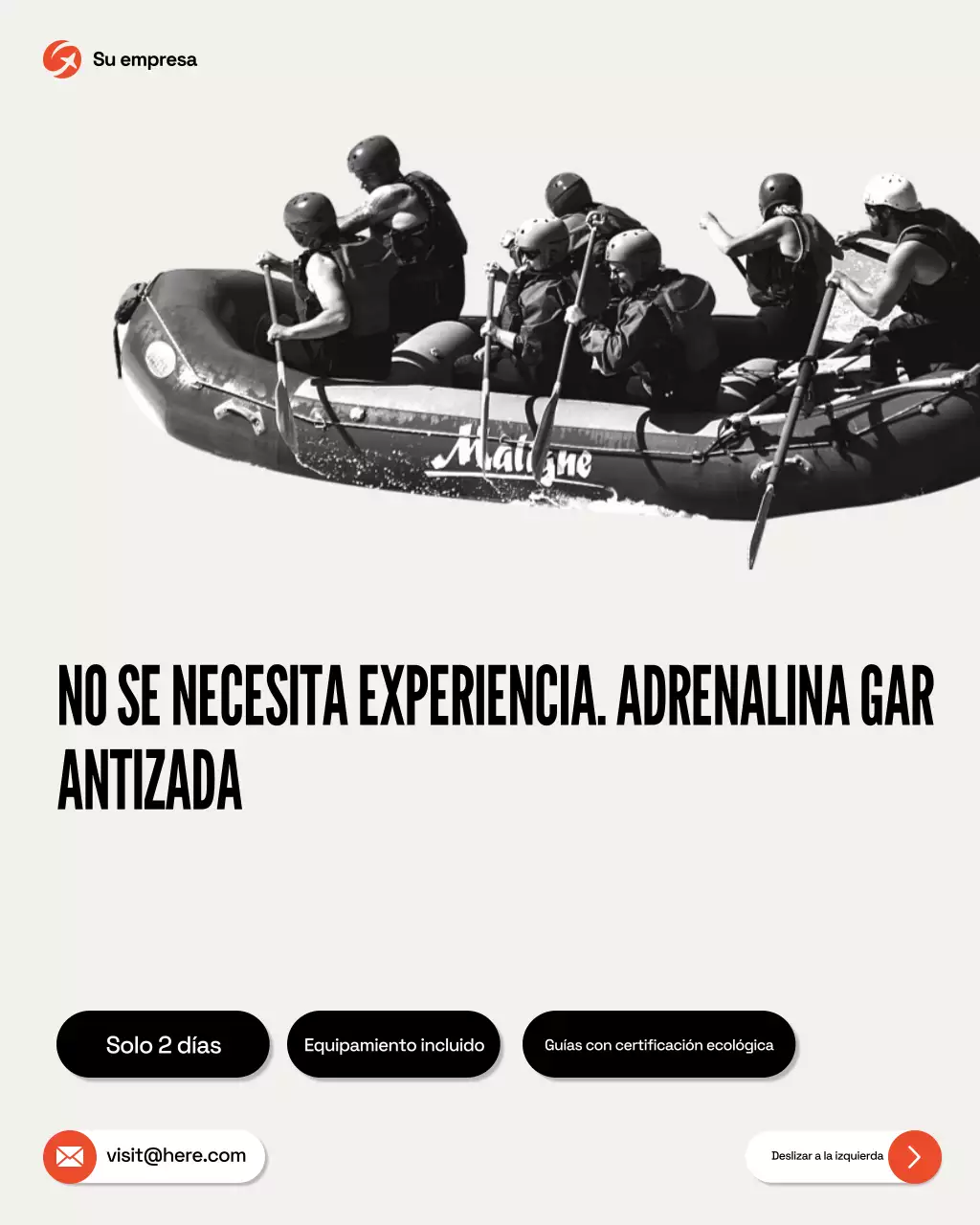 Publicación de Instagram de la promoción de rafting de moda naranja