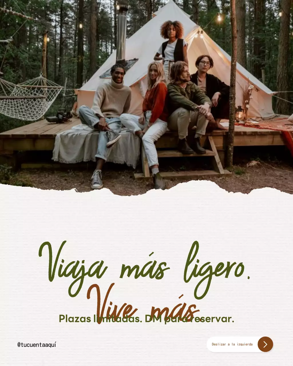 Publicación de Instagram sobre glamping rústico beige