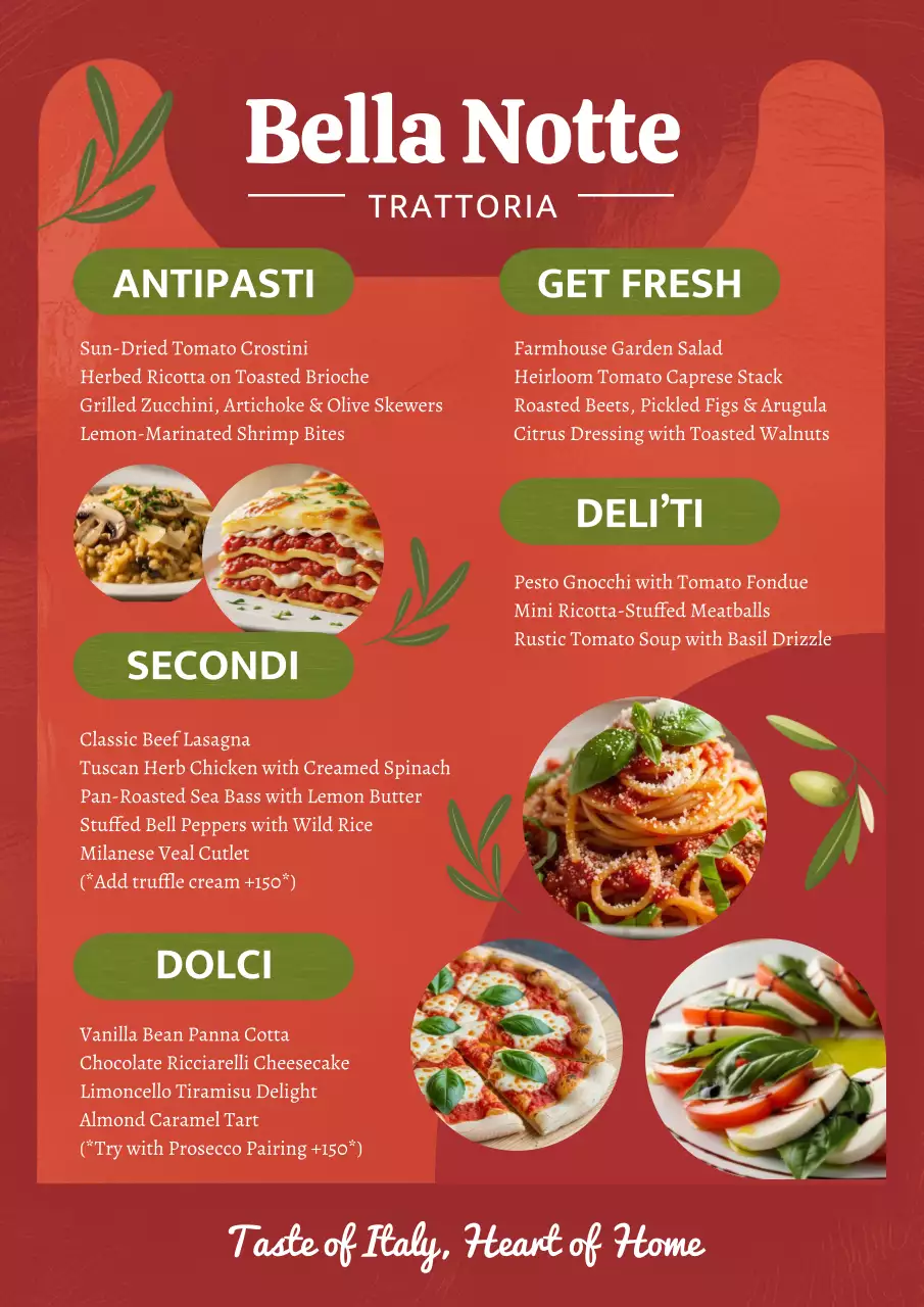 Red Elegant Italian Menu Poster