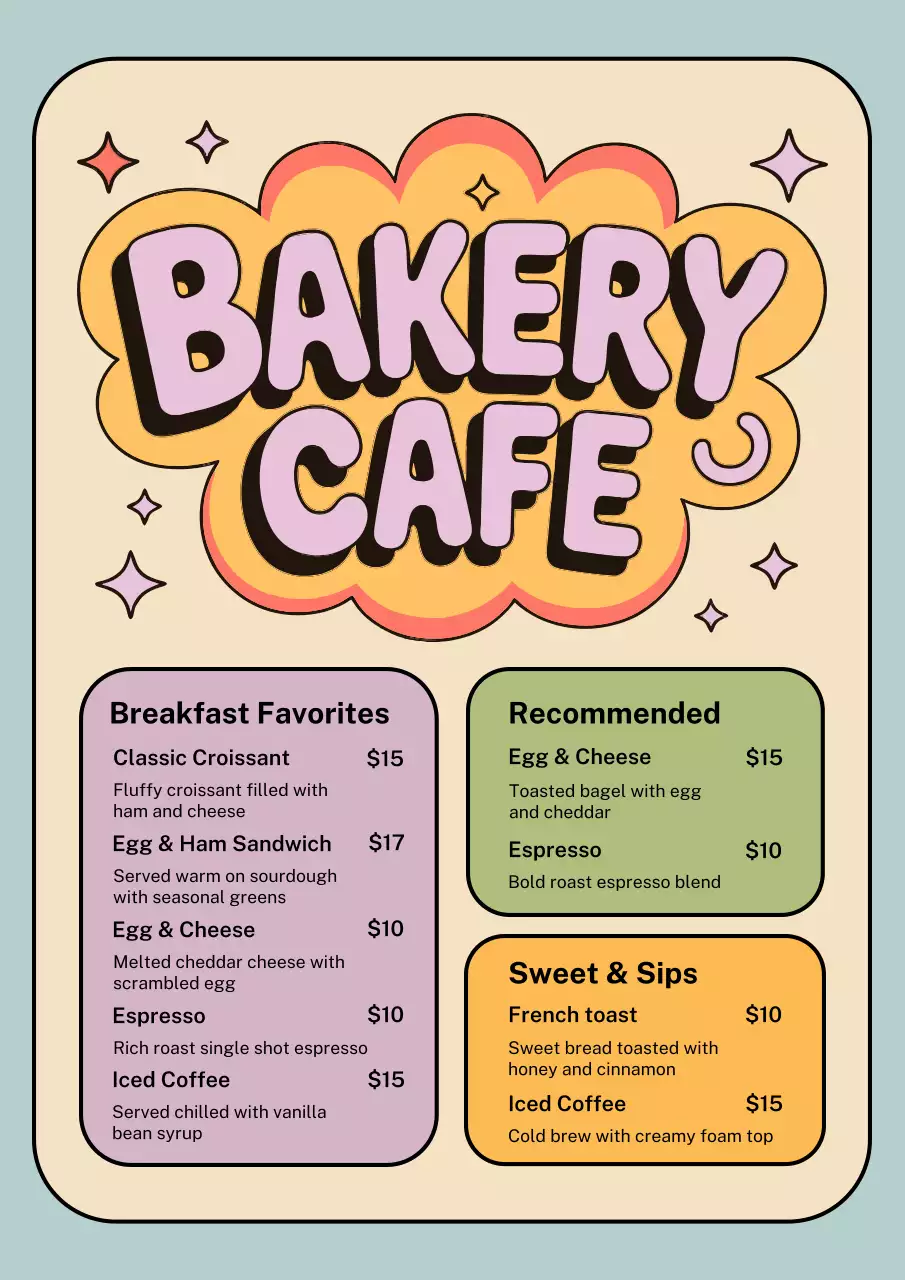 Colourful Retro Bakery Menu Poster