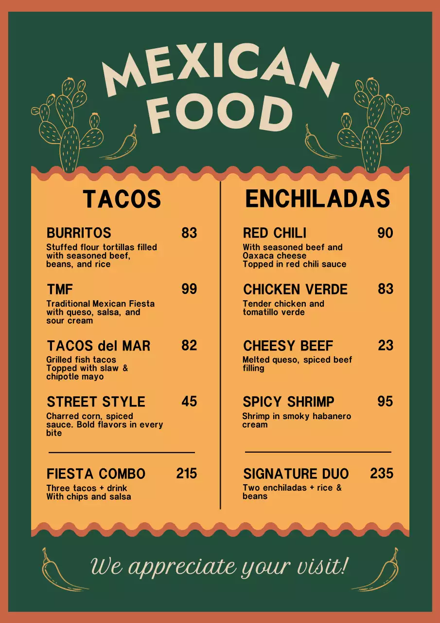 Green Retro Mexican Menu Layout Poster