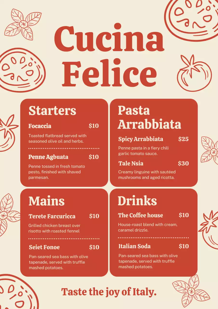 Red Rustic Italian Menu Poster