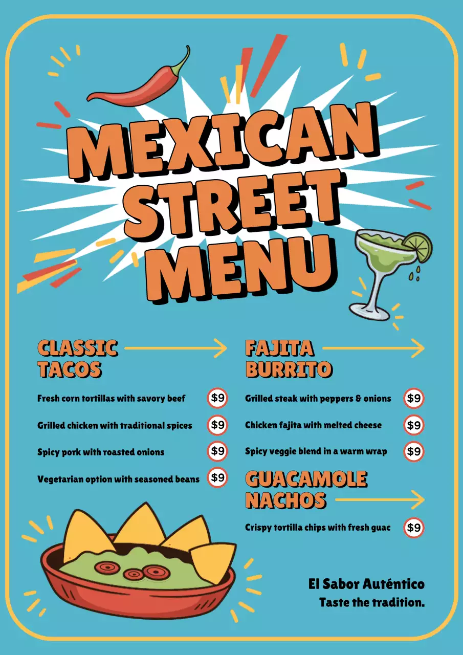 Blue Retro Food Menu Poster